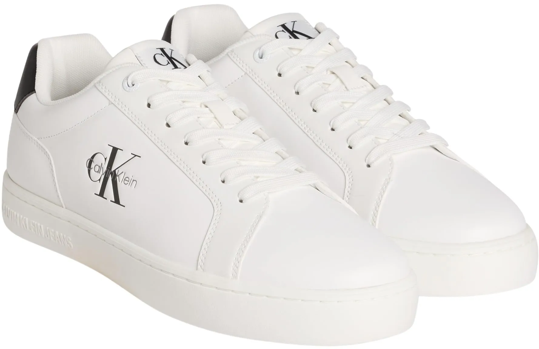 Calvin Klein Uomo Sneakers con Suola Preformata Classic Mono in Pelle, Bianco (Bright White/Black), 46 - immagine 3