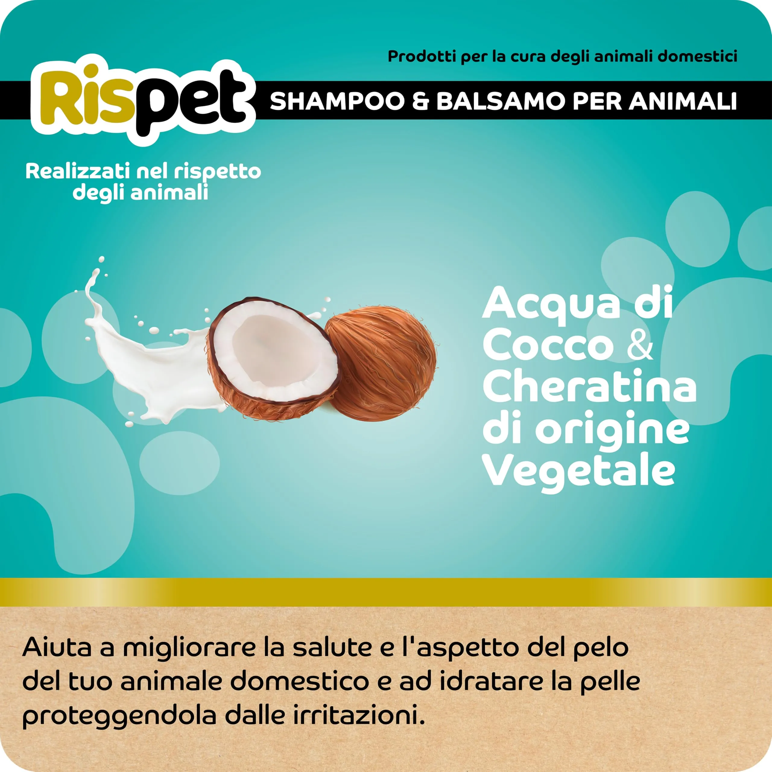RISPET Shampoo e Balsamo Cocco e Cheratina, Detergente e Igienizzante per Cani e Animali a Pelo Lungo, Formula Delicata Senza Allergeni e pH Bilanciato, Profumazione al Cocco, 6x370ml - immagine 3