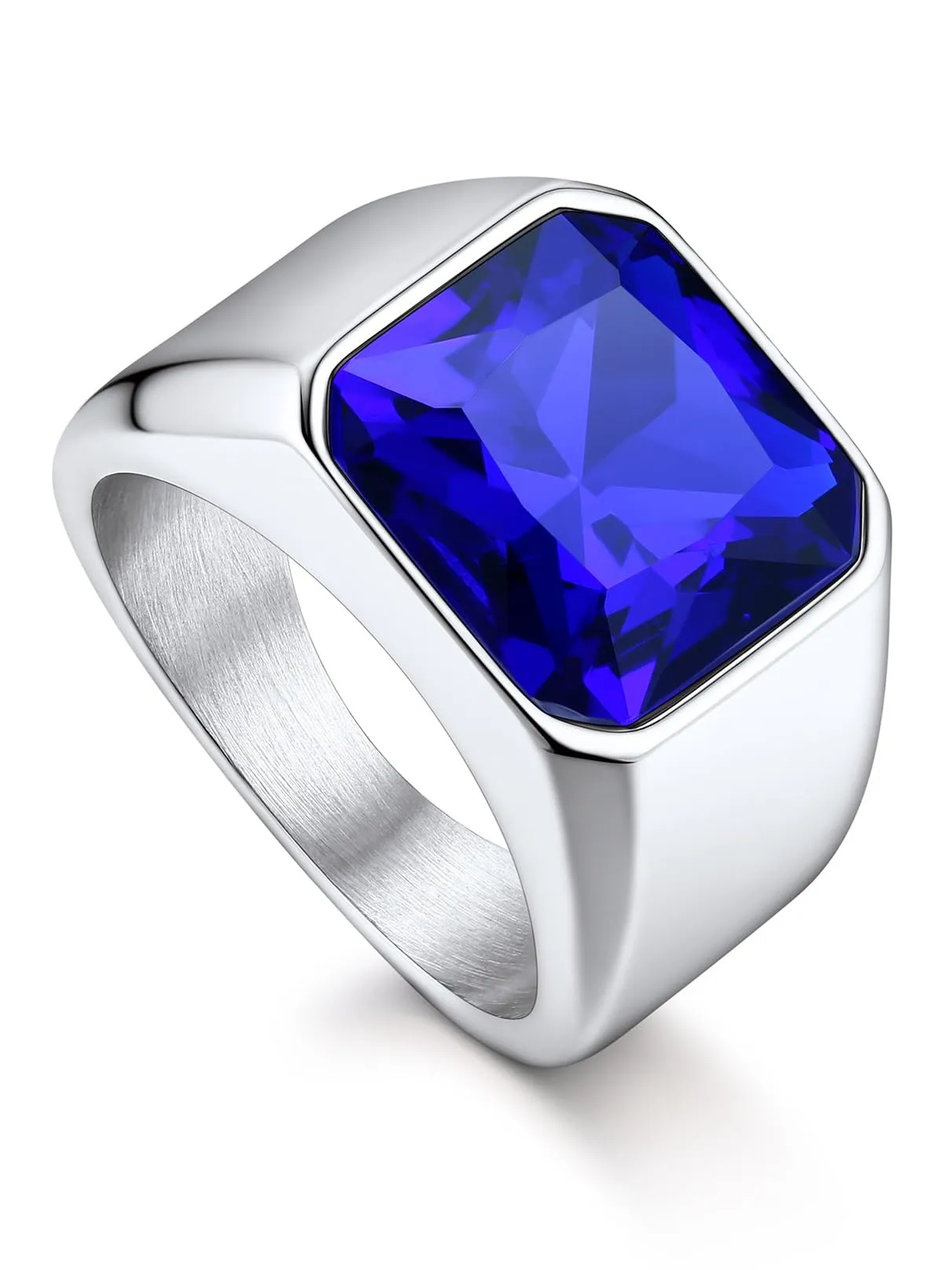 Bandmax Anello Uomo Donna in Acciaio Inossidabile, Anello Argento Uomo con Pietra Zaffiro, Anello Misura 25 Circonferenza 64.6mm, Confezione Regalo - immagine 1