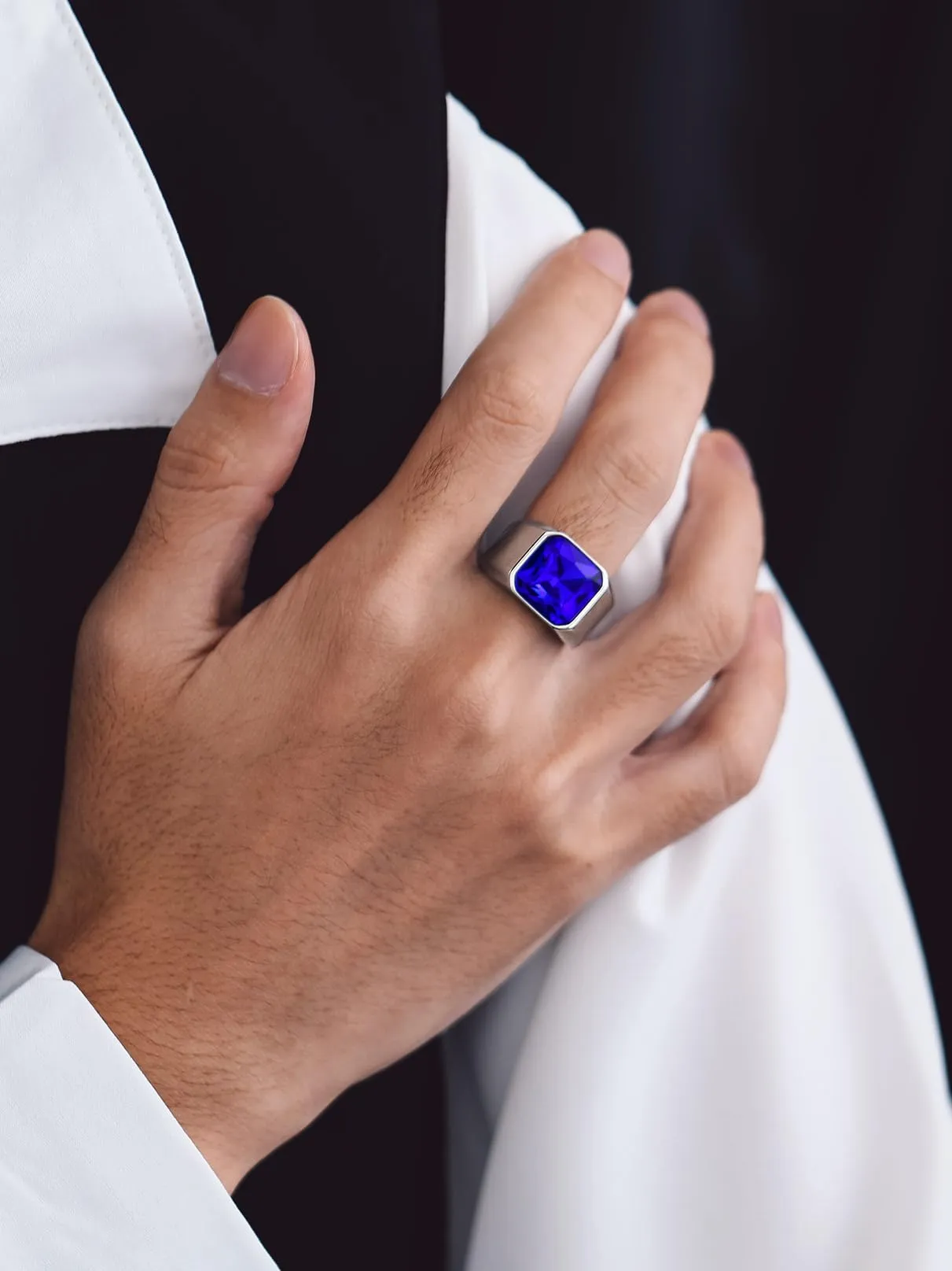Bandmax Anello Uomo Donna in Acciaio Inossidabile, Anello Argento Uomo con Pietra Zaffiro, Anello Misura 25 Circonferenza 64.6mm, Confezione Regalo - immagine 7