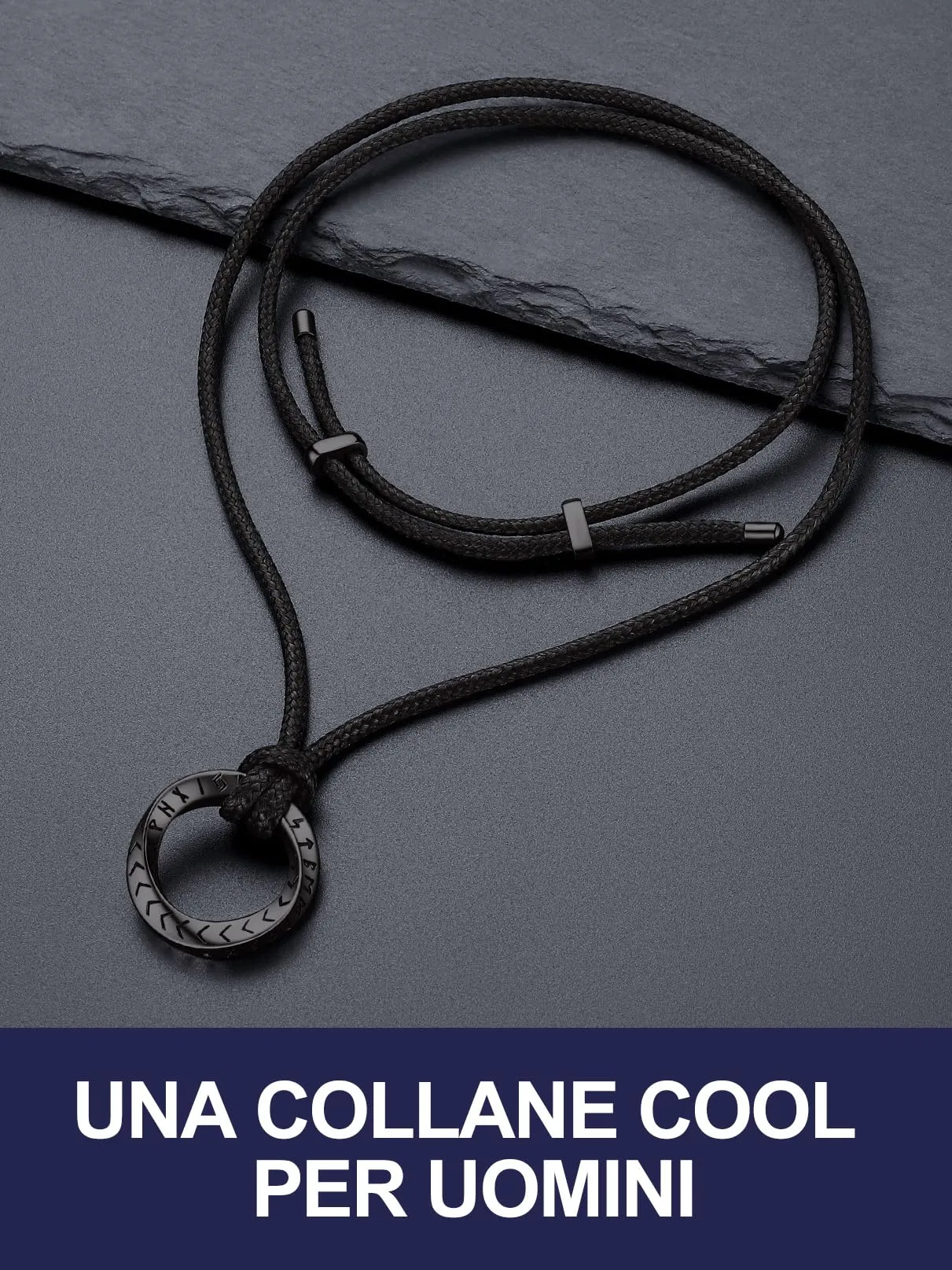 Bandmax Collana Uomo Runa Vichinga in Acciaio Inossidabile/Nero, Ciondolo runico Mobius Rotondo con Catena in Pelle Intrecciata Nera Amuleto Gioielli Vichinghi per Donna e Uomo - immagine 4