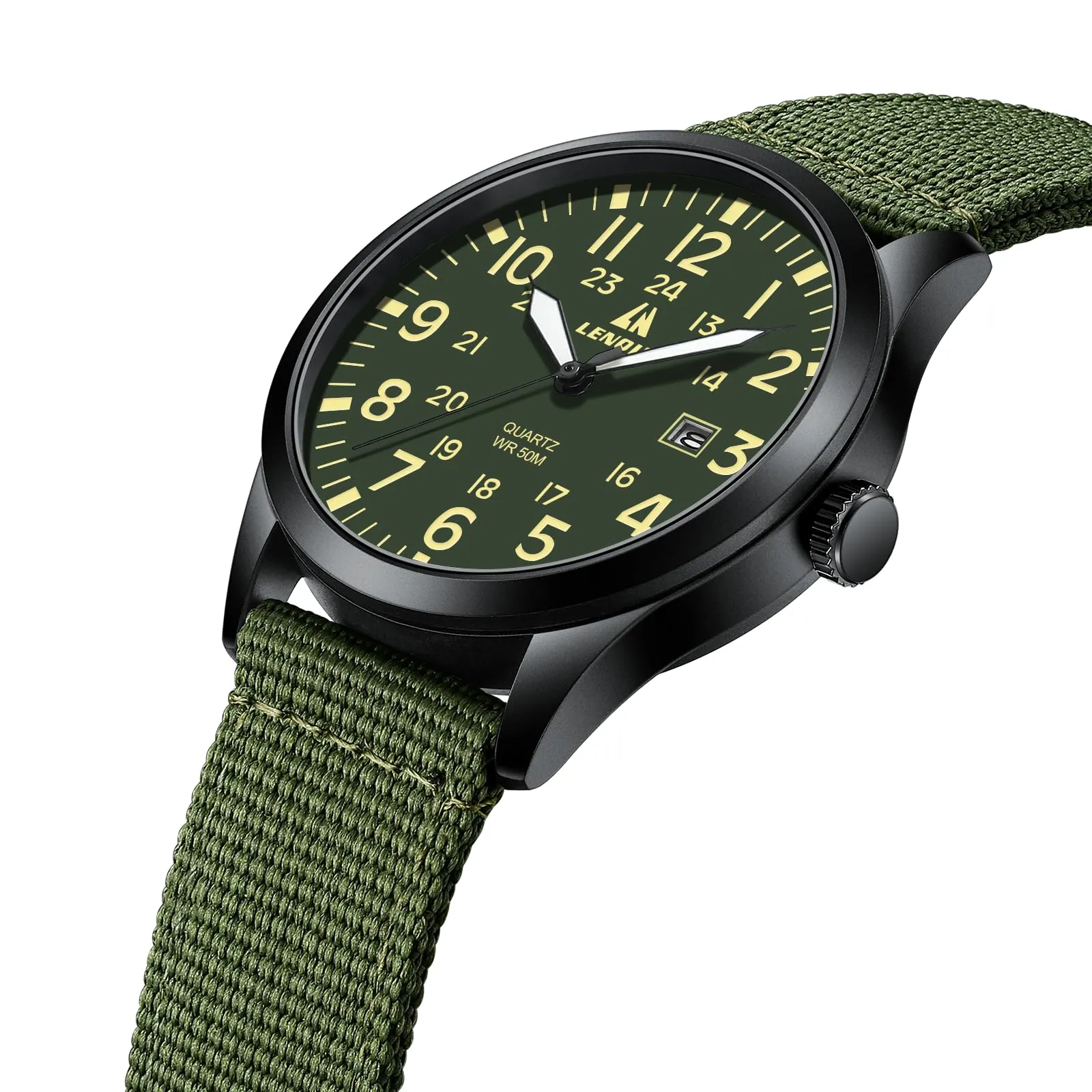 LN LENQIN Orologio Uomo Militare Analogico Quarzo Nylon Datario 3ATM - immagine 3