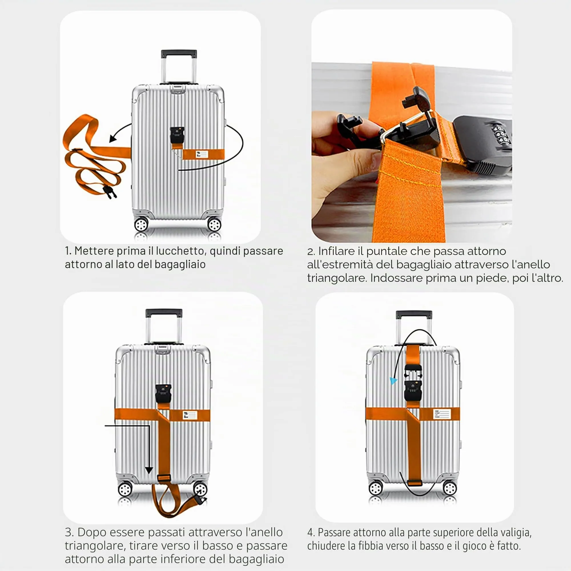 Veki Cinghia per Valigia e Lucchetto TSA, Cinghie Valigie, 2pz Arancione - immagine 5