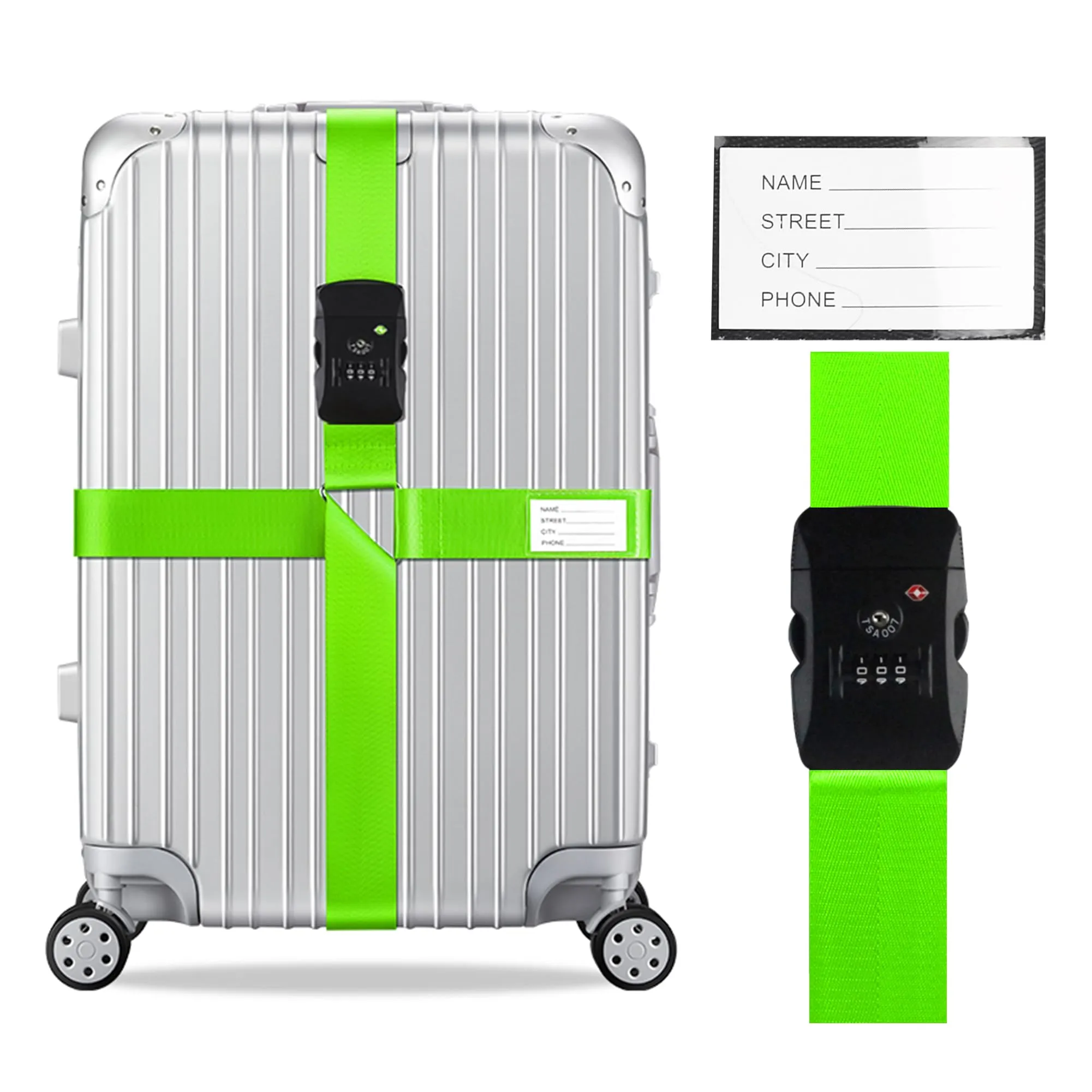 Veki Cinghia per Valigia e Lucchetto TSA, Cinghie Valigie, 1pz Verde - immagine 1