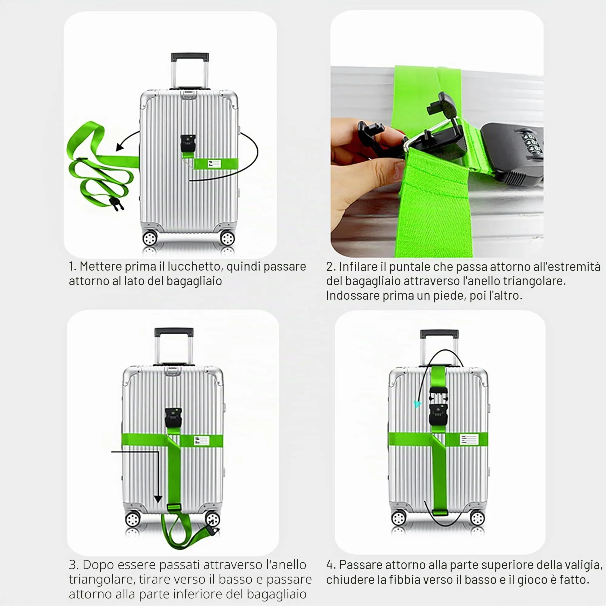 Veki Cinghia per Valigia e Lucchetto TSA, Cinghie Valigie, 1pz Verde - immagine 5
