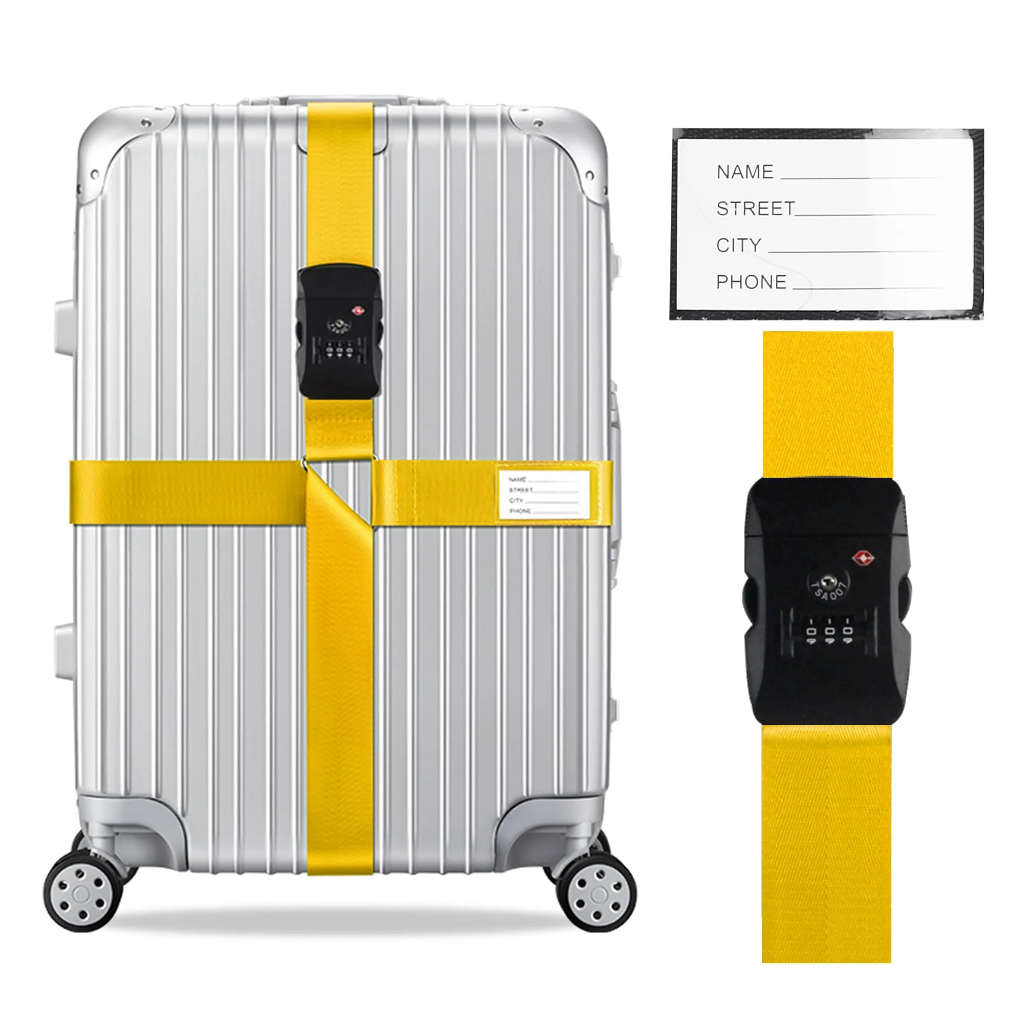 Veki Cinghia per Valigia e Lucchetto TSA, Cinghie Valigie, 1pz Giallo - immagine 1