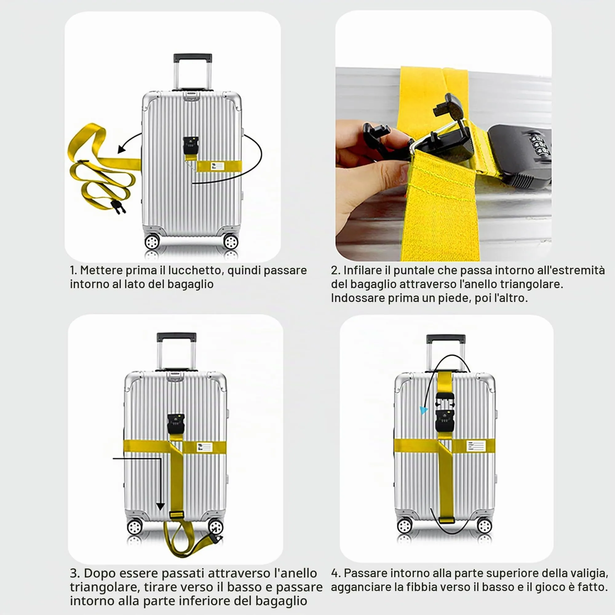 Veki Cinghia per Valigia e Lucchetto TSA, Cinghie Valigie, 1pz Giallo - immagine 5