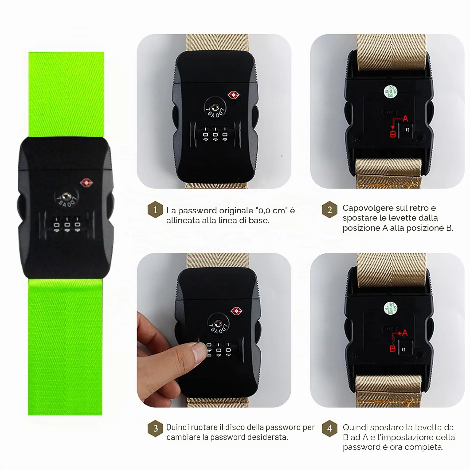 Veki Cinghia per Valigia e Lucchetto TSA, Cinghie Valigie, 2pz Verde - immagine 4