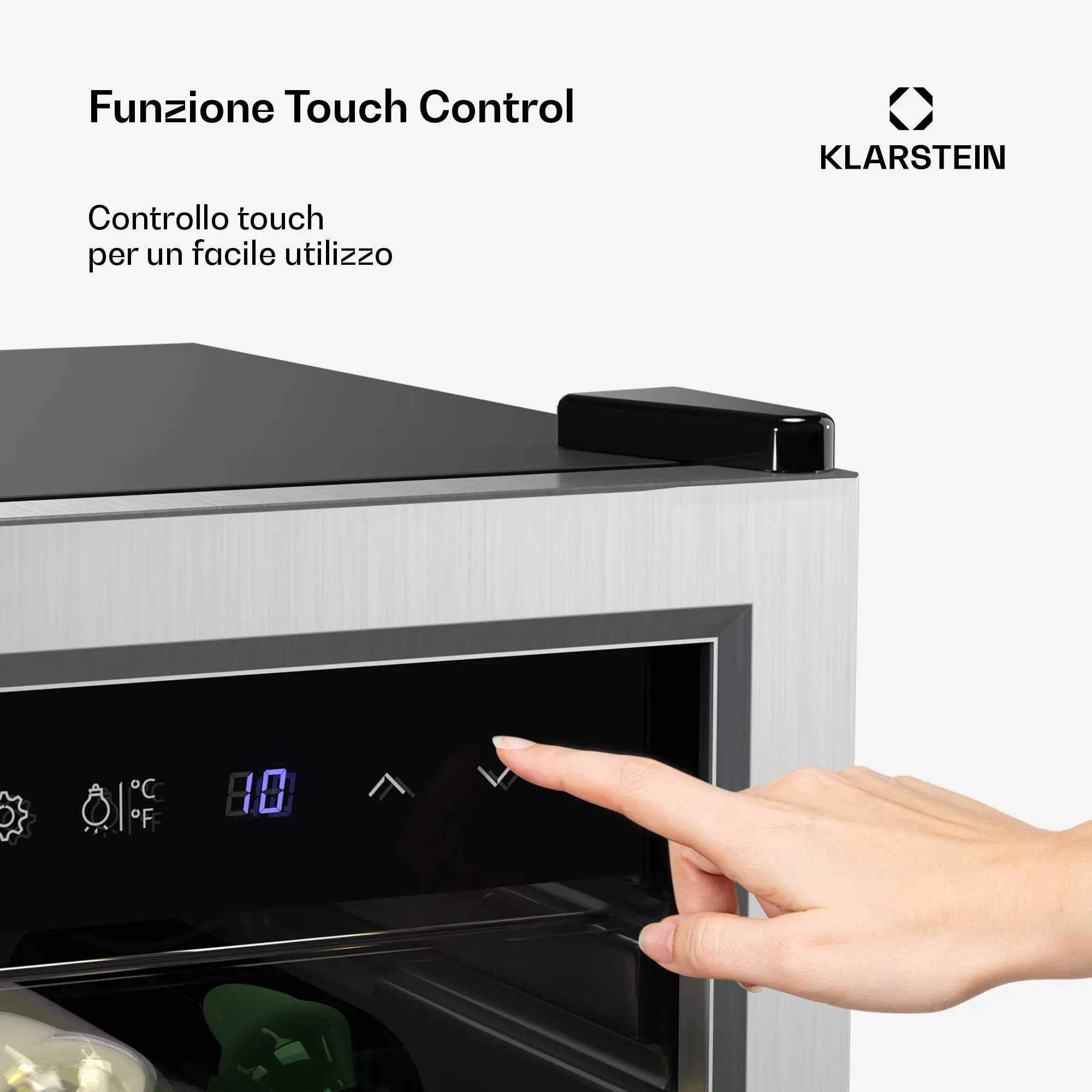 KLARSTEIN Vinamour - Frigorifero per Vino a 2 Zone - 36 Bottiglie, 5-18°C, Touch Control, Illuminazione LED, a Libera Installazione, Protezione UV, Doppio Sportello in Acciaio Inox - immagine 6