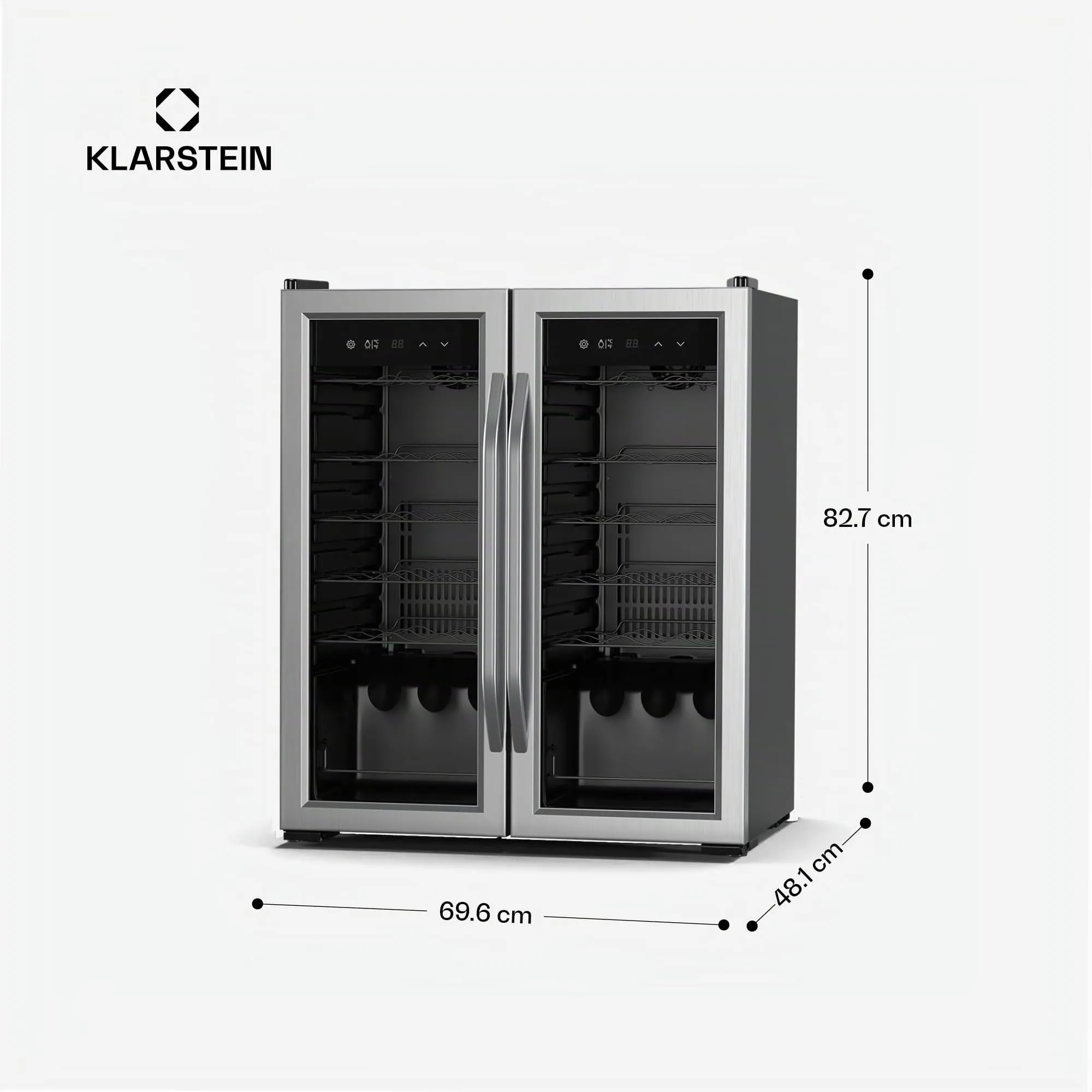 KLARSTEIN Vinamour - Frigorifero per Vino a 2 Zone - 36 Bottiglie, 5-18°C, Touch Control, Illuminazione LED, a Libera Installazione, Protezione UV, Doppio Sportello in Acciaio Inox - immagine 7