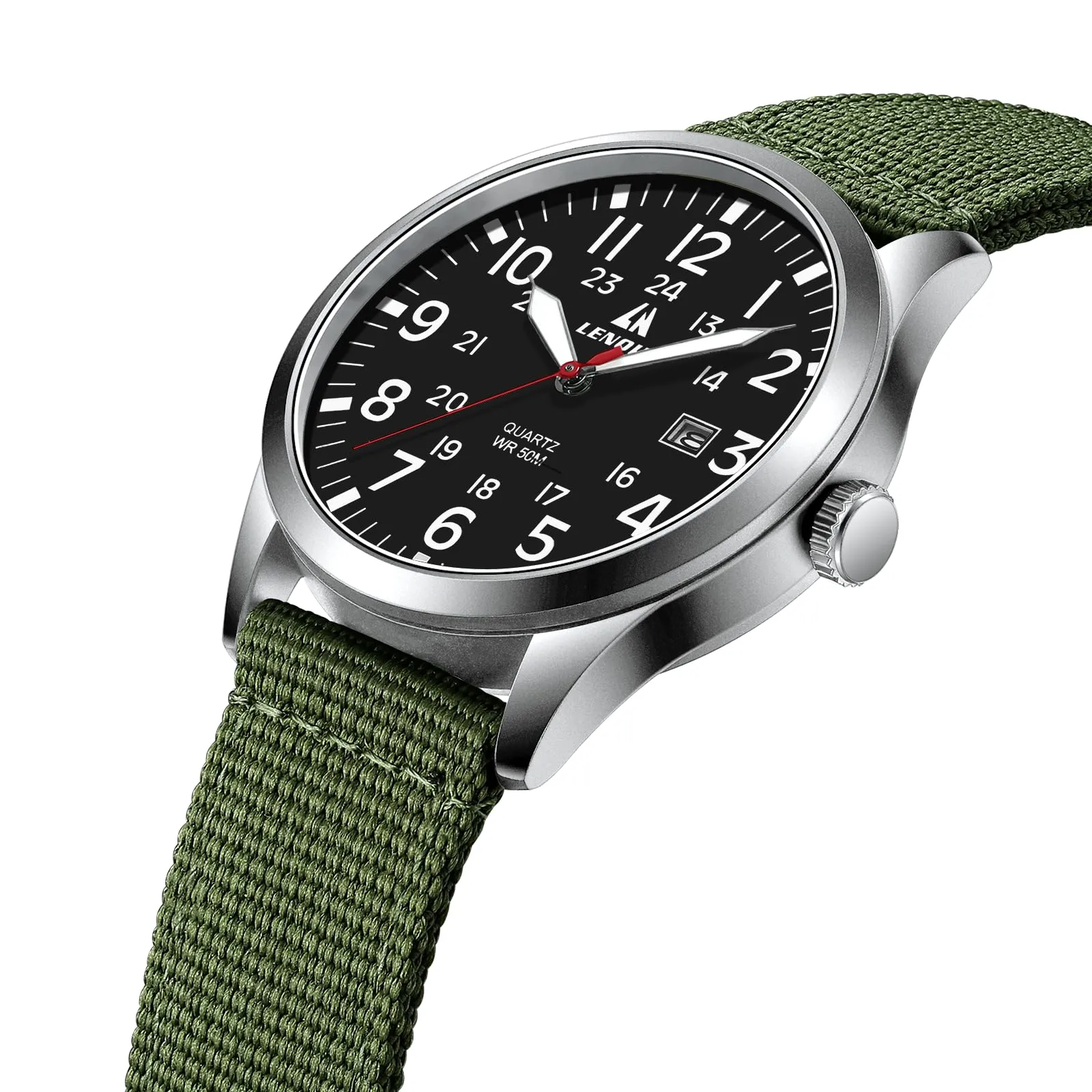 LN LENQIN Orologio Uomo Militare Analogico Quarzo Nylon Datario 3ATM - immagine 3