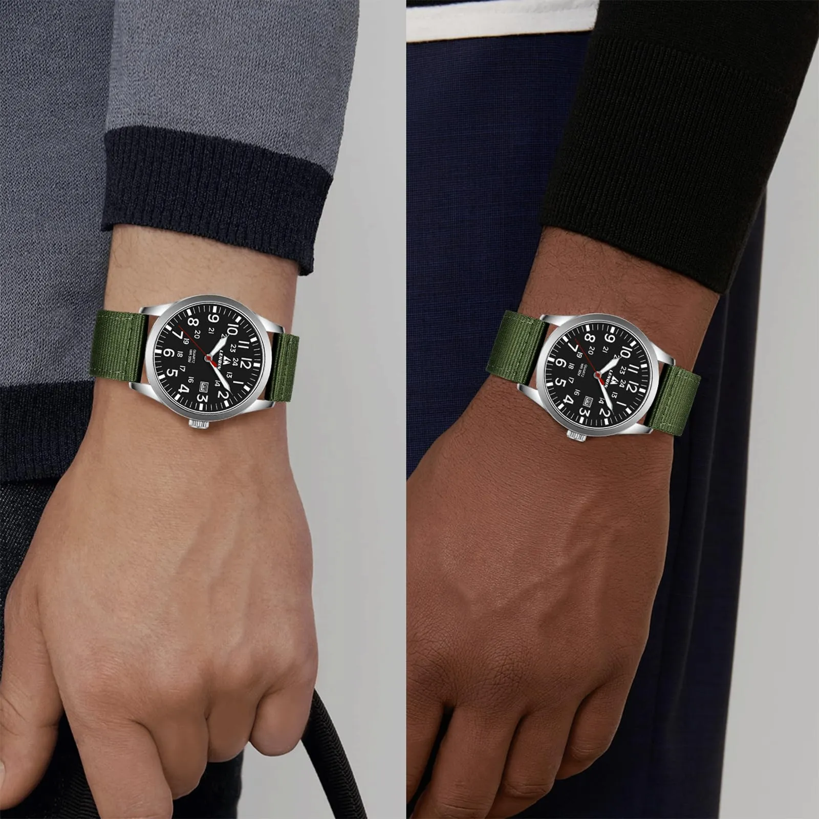LN LENQIN Orologio Uomo Militare Analogico Quarzo Nylon Datario 3ATM - immagine 6