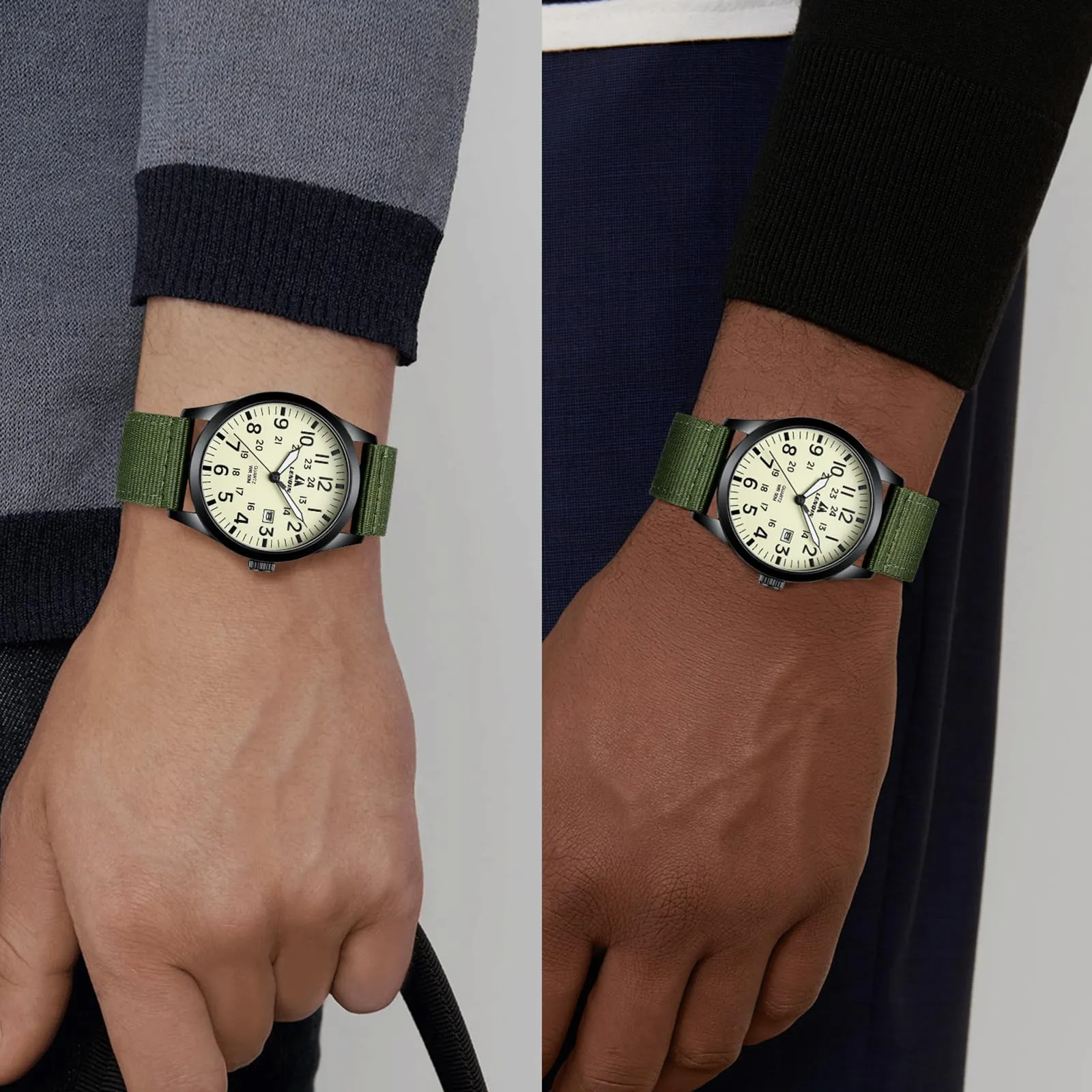 LN LENQIN Orologio Uomo Militare Analogico Quarzo Nylon Datario 3ATM - immagine 6