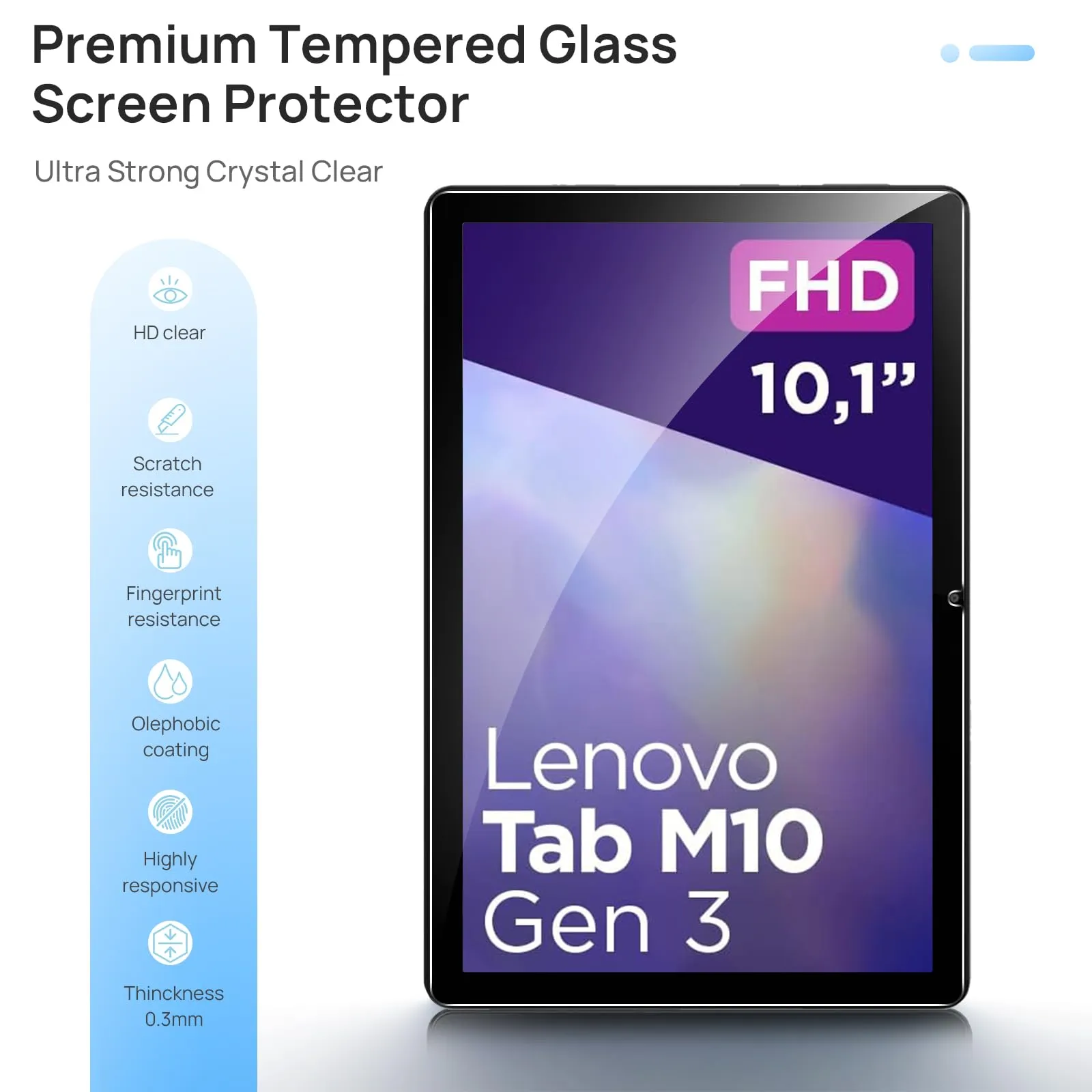 Gerutek 2pezzi Pellicola Protettiva per Lenovo Tab M10 3rd Gen 10,1 Pollici, TB-328FU/TB-328XU Vetro Temperato per Lenovo Tab M10 3rd Generazione[Anti-graffio][Senza Bolle][Durezza 9H] - immagine 3
