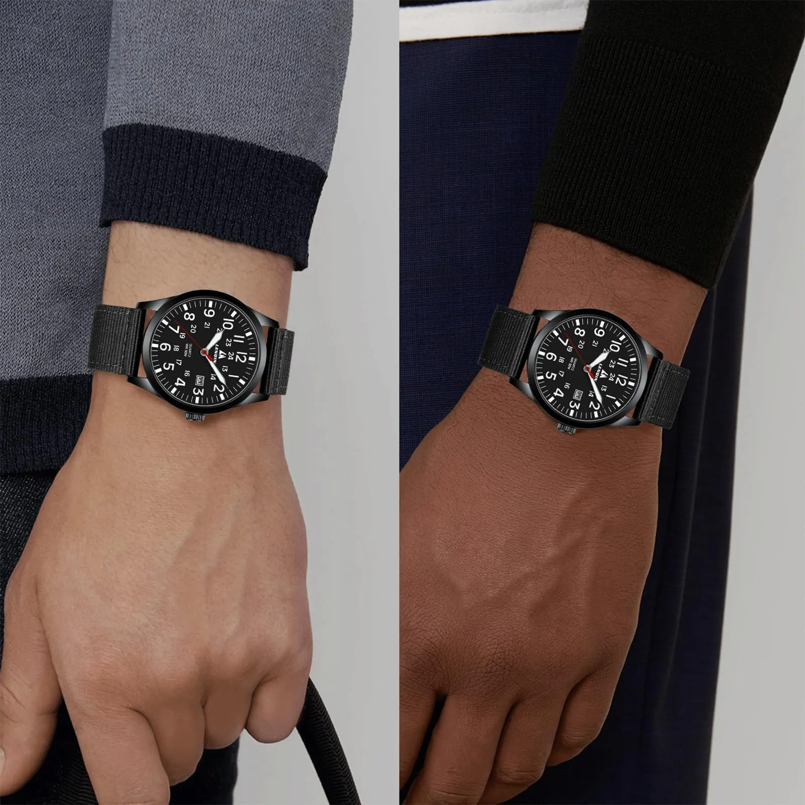 LN LENQIN Orologio Uomo Militare Analogico Quarzo Nylon Datario 3ATM - immagine 6