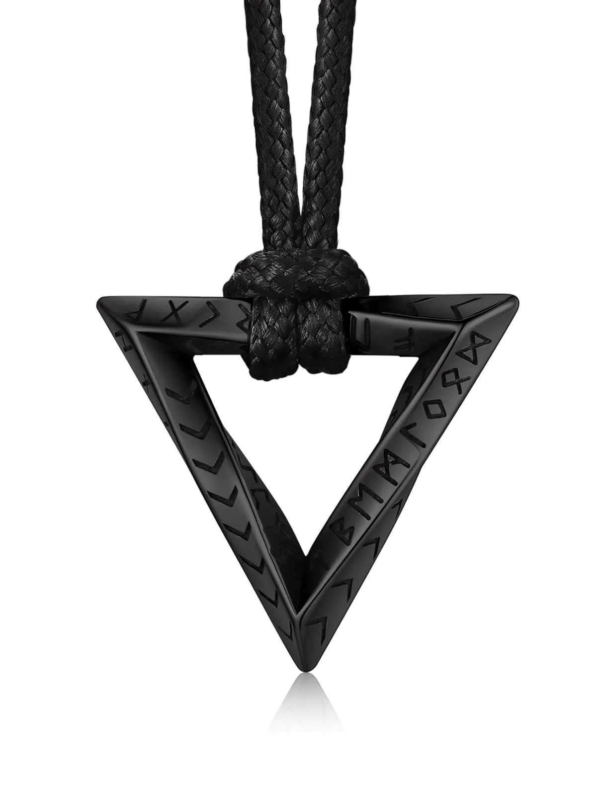 Bandmax Collana Uomo Runa Vichinga in Acciaio Inossidabile/Nero, Ciondolo runico Mobius Triangolare con Catena in Pelle Intrecciata Nera Amuleto Gioielli Vichinghi per Donna e Uomo - immagine 1