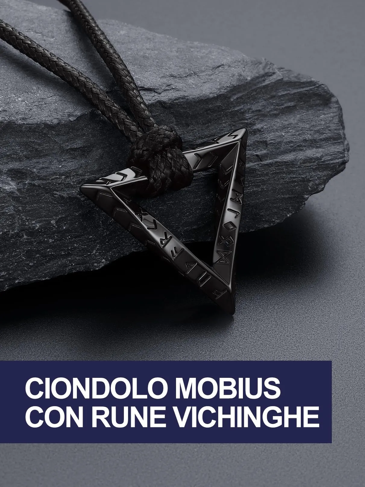 Bandmax Collana Uomo Runa Vichinga in Acciaio Inossidabile/Nero, Ciondolo runico Mobius Triangolare con Catena in Pelle Intrecciata Nera Amuleto Gioielli Vichinghi per Donna e Uomo - immagine 5