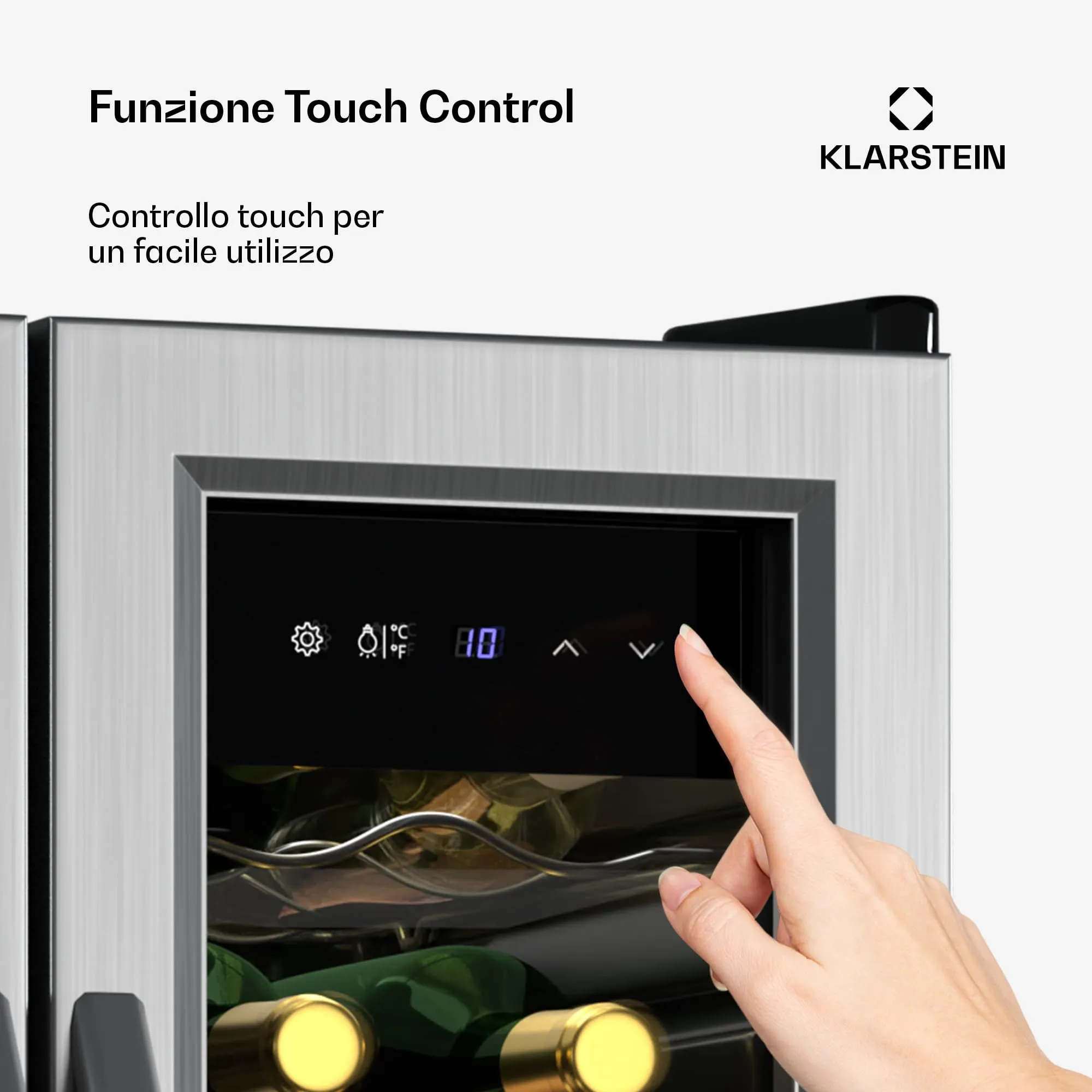KLARSTEIN Vinamour - Frigorifero per Vino a 2 Zone - 24 Bottiglie, 5-18°C, Controllo Touch, Illuminazione LED, a Libera Installazione, Doppio Sportello in Acciaio Inox, Frigorifero per Vino - immagine 6