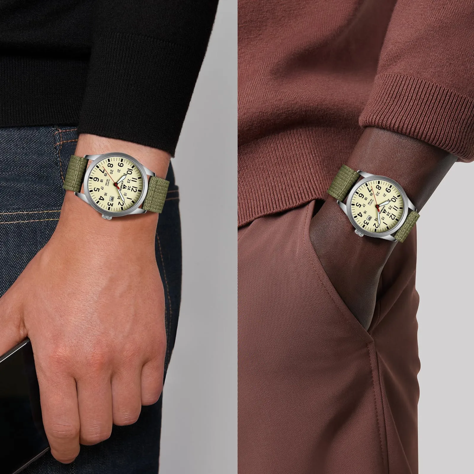 LN LENQIN Orologio Uomo Militare Analogico Quarzo Nylon Datario 3ATM - immagine 6