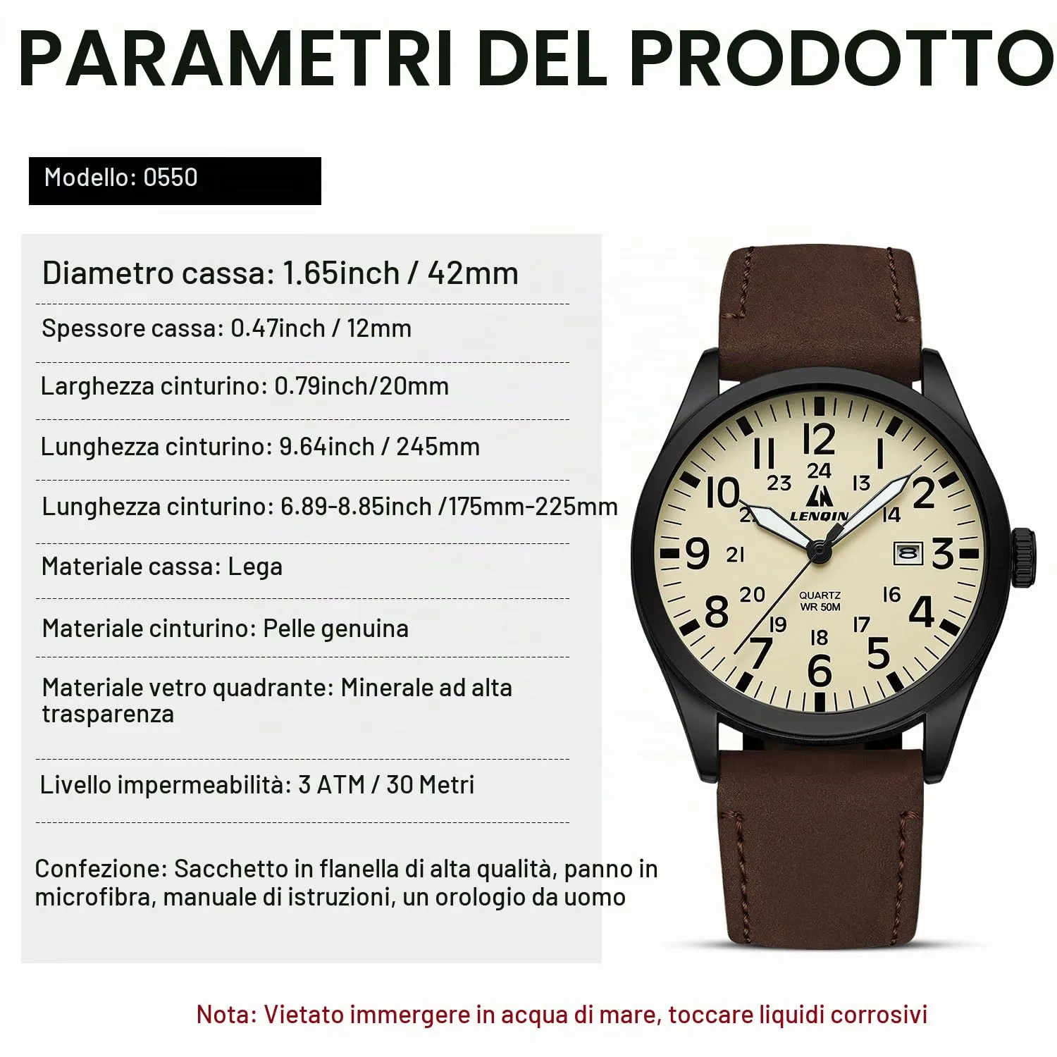 LN LENQIN Orologio Uomo Militare Analogico Quarzo Nylon Datario 3ATM - immagine 7