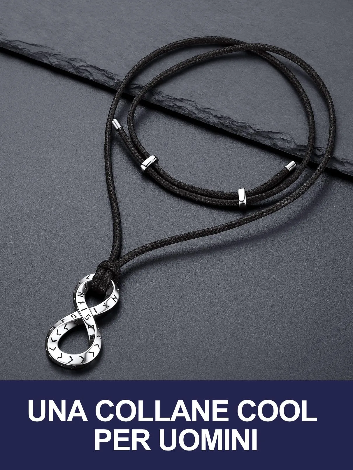 Bandmax Collana Uomo Runa Vichinga in Acciaio Inossidabile/Nero, Ciondolo runico Mobius Infinito con Catena in Pelle Intrecciata Nera Amuleto Gioielli Vichinghi per Donna e Uomo - immagine 4