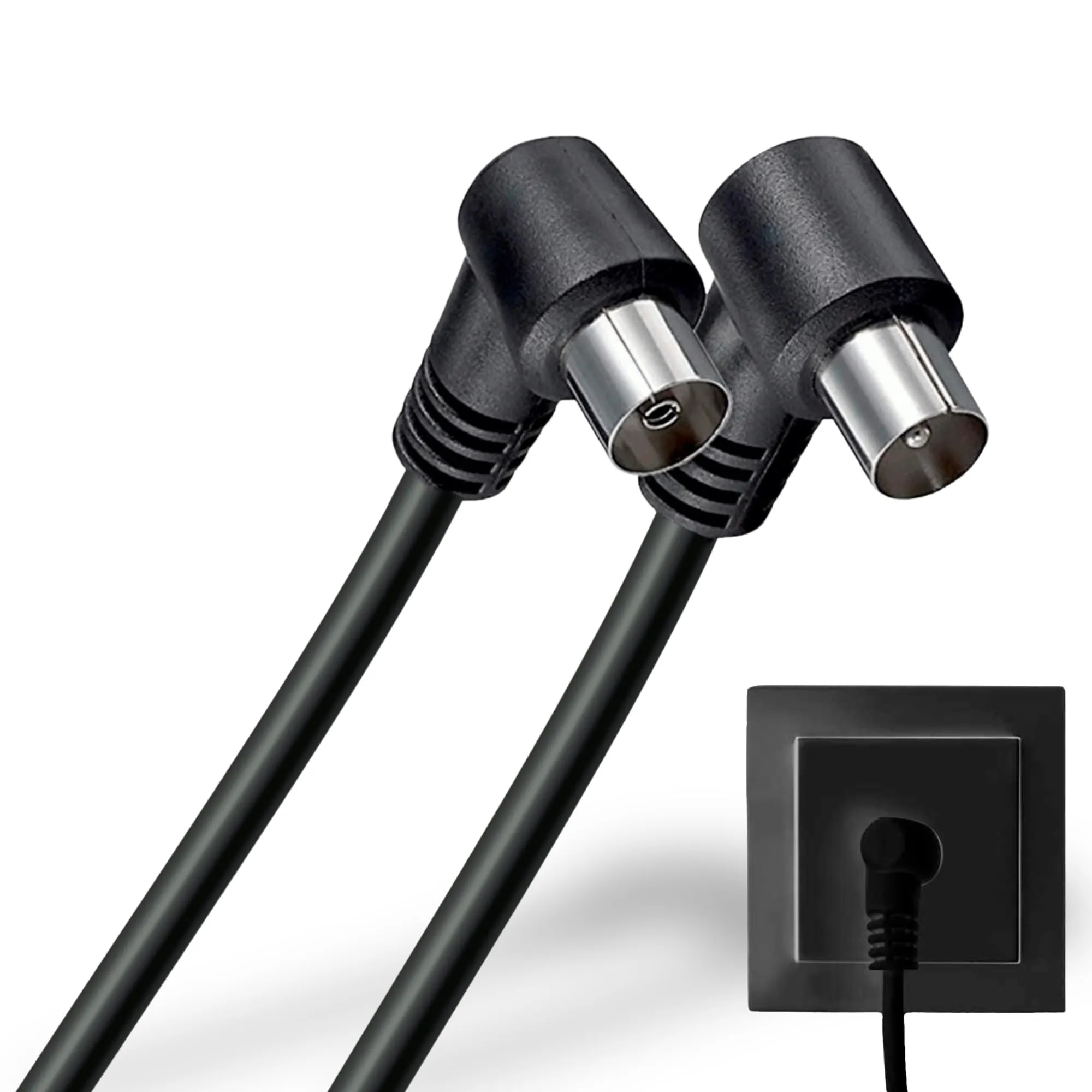 TECHZOCO Cavo antenna TV maschio femmina, cavo coassiale antenna TV, cavo antenna TV 90° a gomito cavo TV, decoder, 70dB, HDTV, DVB-T2, DVB-C, DVB-S, TV e radio, 75 Ohm, nero, 1,5 metri - immagine 1