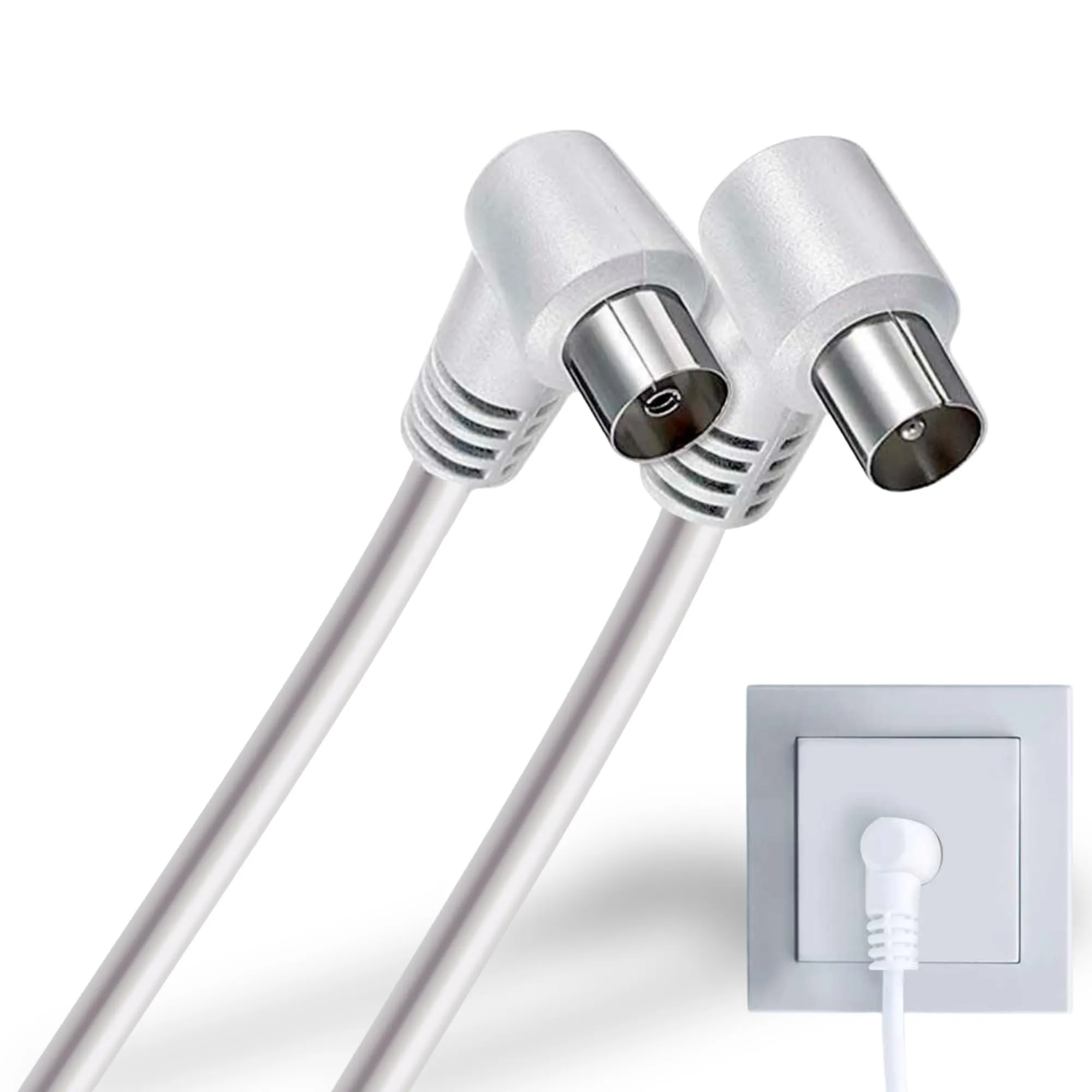 TECHZOCO cavo antenna TV maschio femmina, cavo coassiale TV, decoder, 70dB, HDTV, DVB-T2, DVB-C, tv e radio, 75 Ohm, bianco, 5 metri - immagine 1