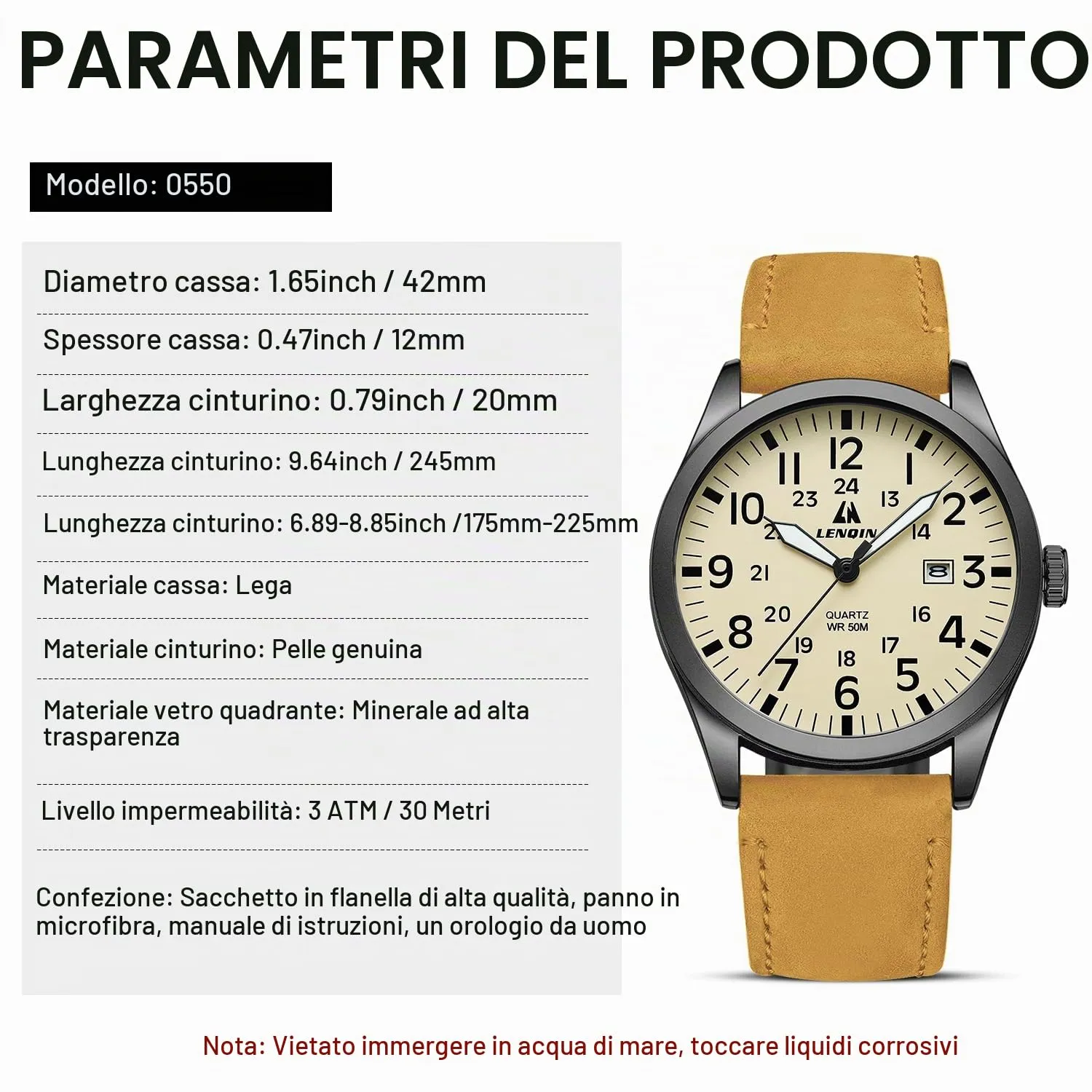 LN LENQIN Orologio Uomo Militare Analogico Quarzo Nylon Datario 3ATM - immagine 7