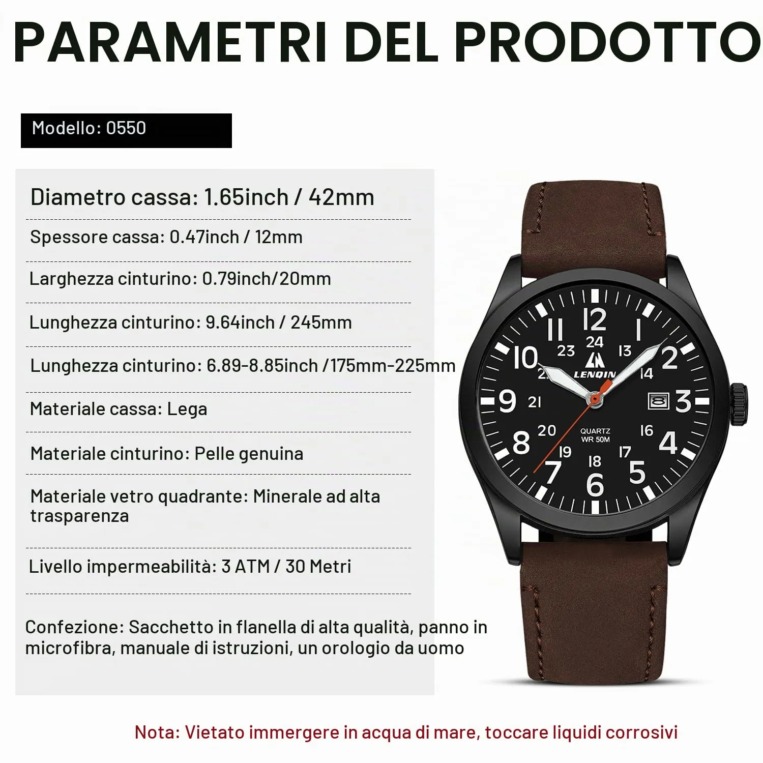 LN LENQIN Orologio Uomo Militare Analogico Quarzo Nylon Datario 3ATM - immagine 7