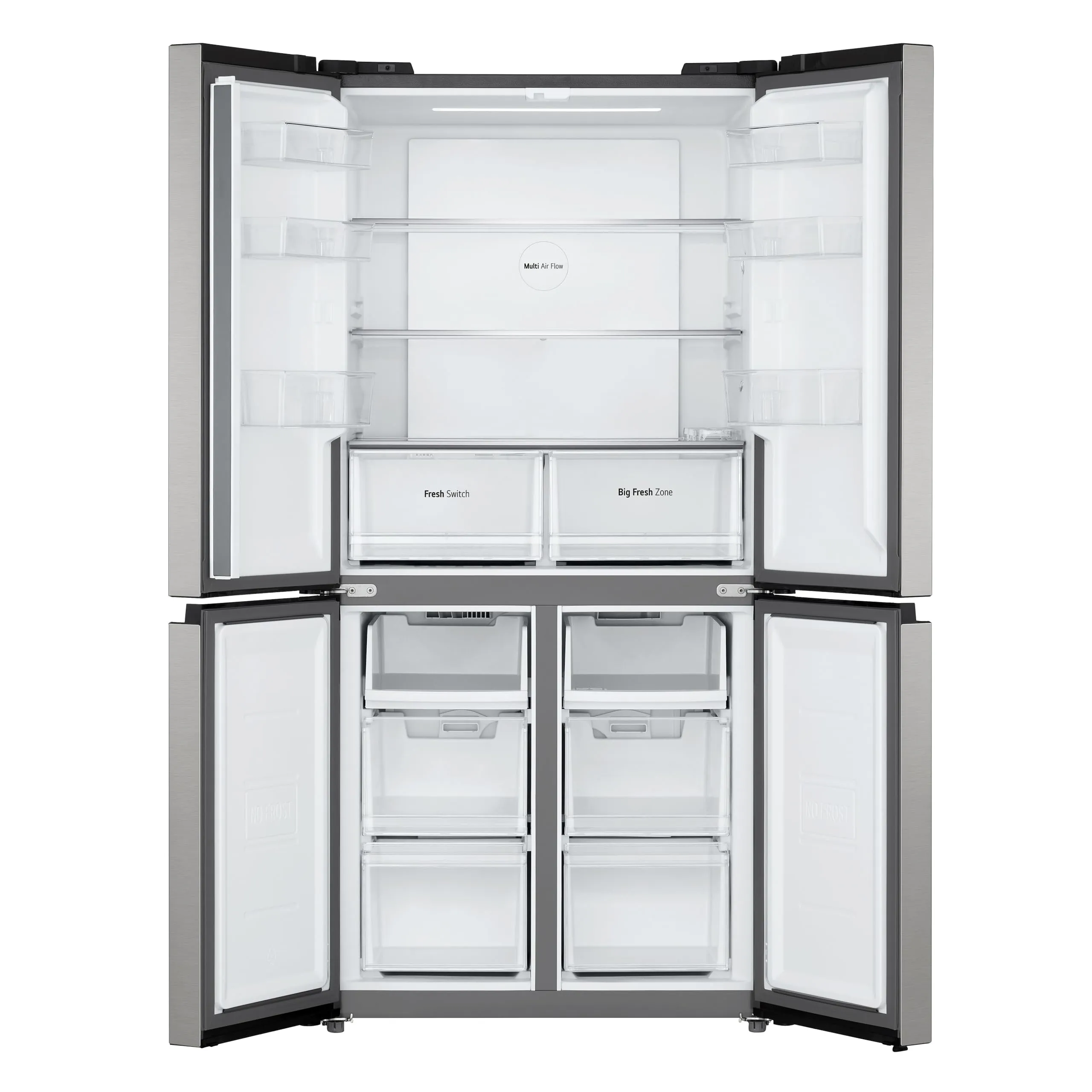 LG GMM41MSBEM Frigorifero 4 Porte Slim, Capacità 474L, Total No Frost con Multi Air Flow, Cassetto Zero Gradi Convertibile Fresh Switch, Ripiani in Vetro Temperato, Illuminazione LED, Classe E, Silver - immagine 3