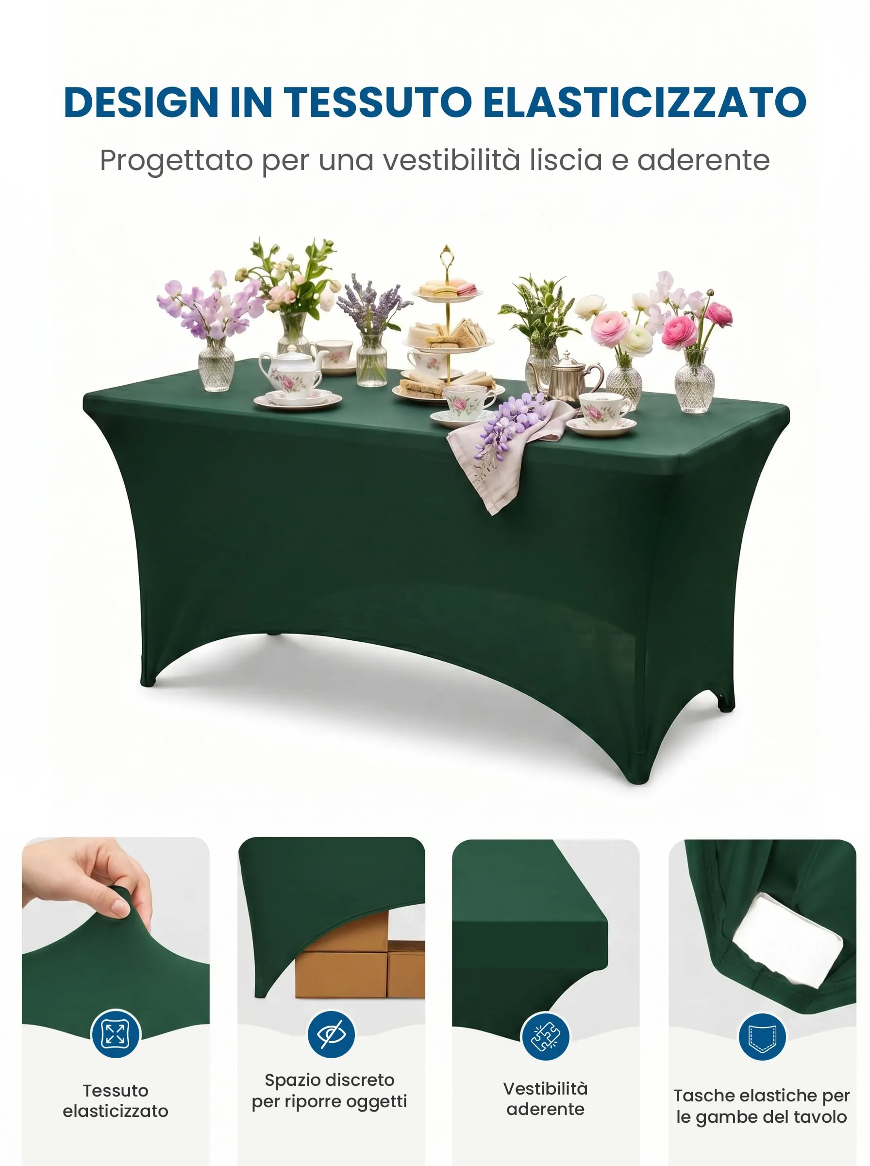 Utopia Kitchen Tovaglia Estensibile [6 Piedi, 183 cm] Copritavolo in Poliestere e Spandex - Lavabile in Lavatrice e Resistente alle Pieghe per Eventi e Feste (Confezione da 1, Bianco) - immagine 5