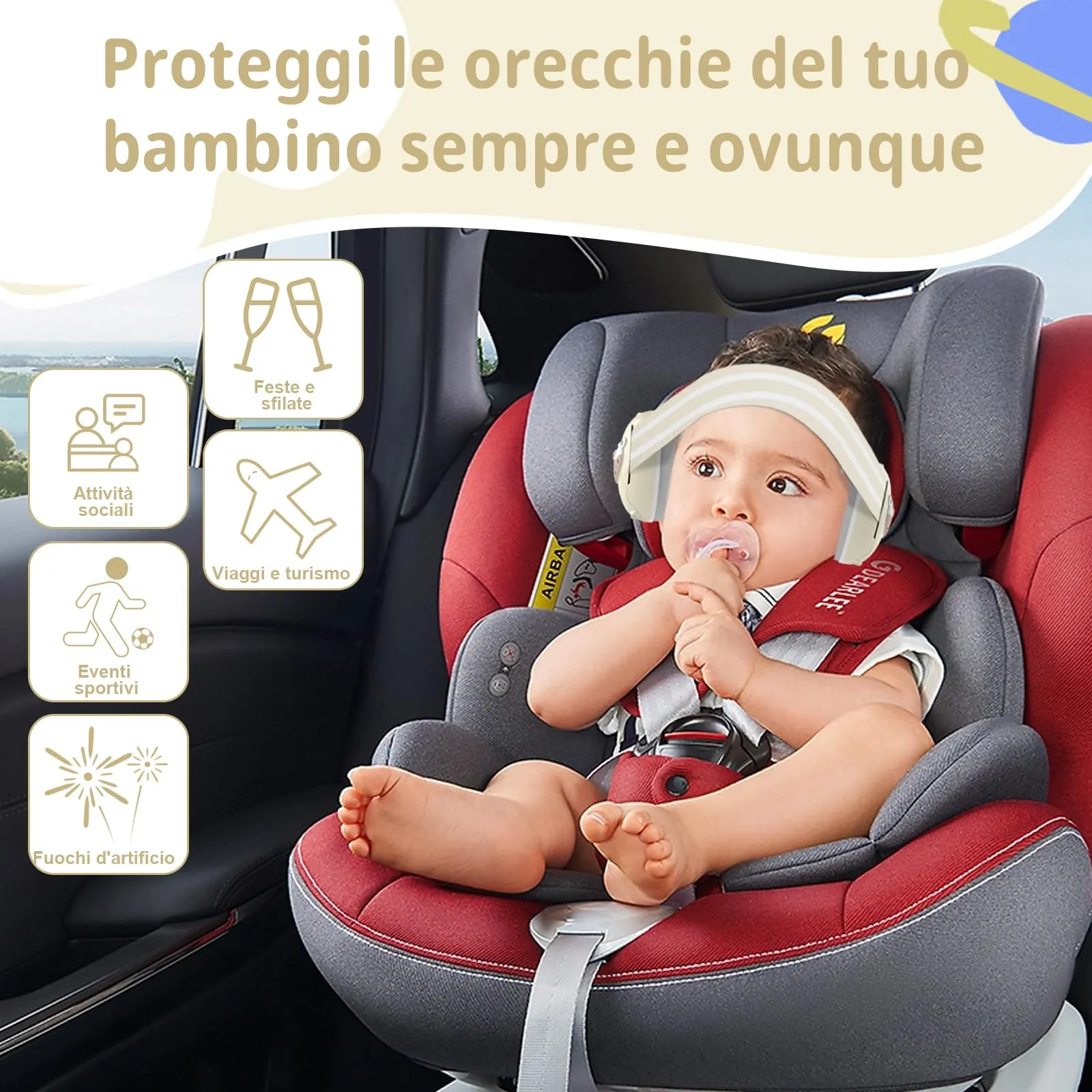 Robofun 2 in 1 Cuffie Neonato Antirumore, Protettori Acustici per Neonati -25dB, Fasce Regolabili, Protezione Acustica Ideale per Neonati fino a 48 Mesi, Confortevoli - Beige - immagine 7