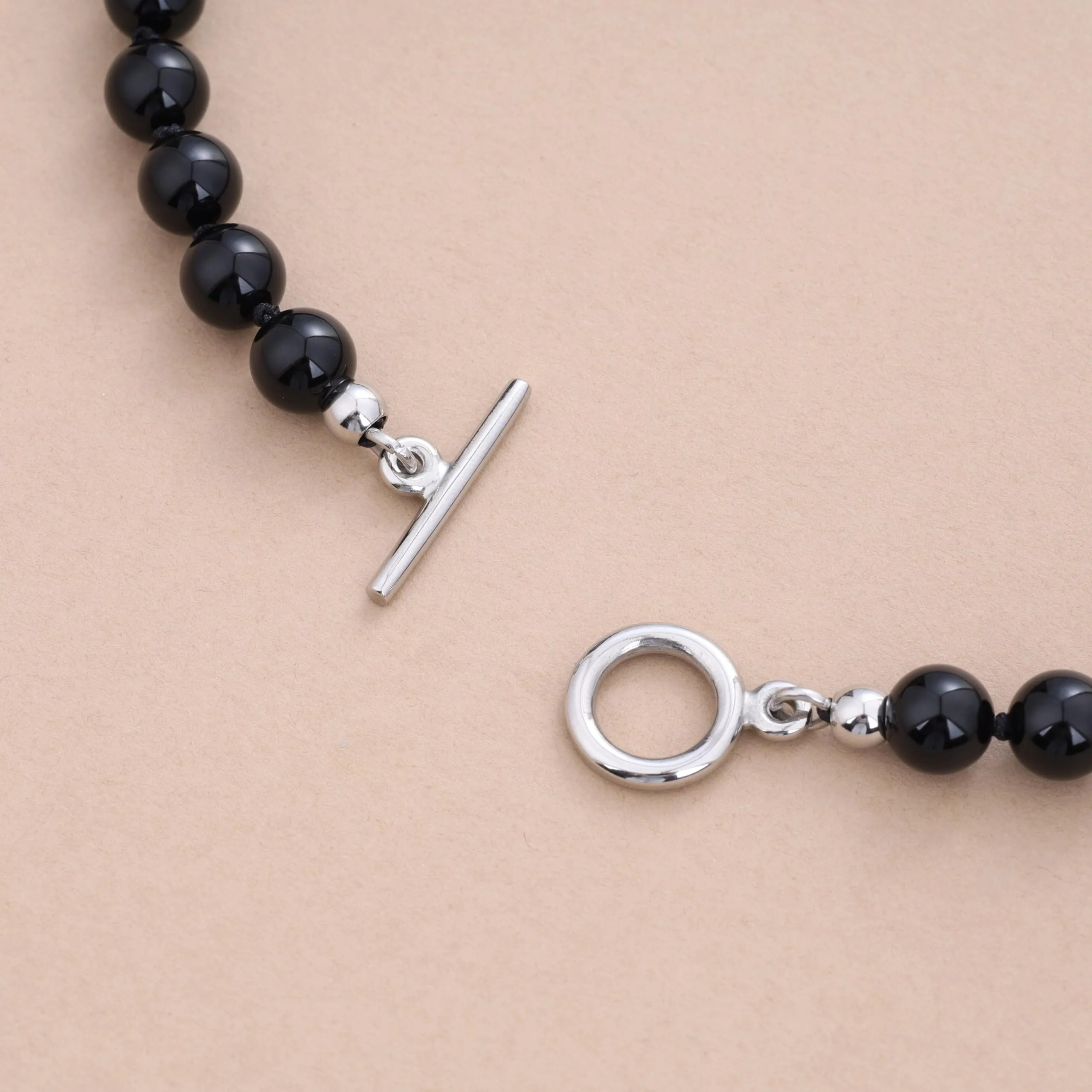 GAVU Collana Perle Nere da Uomo, Collana Uomo Onice Nero Annodata a Mano con Chiusura OT 50cm - immagine 5