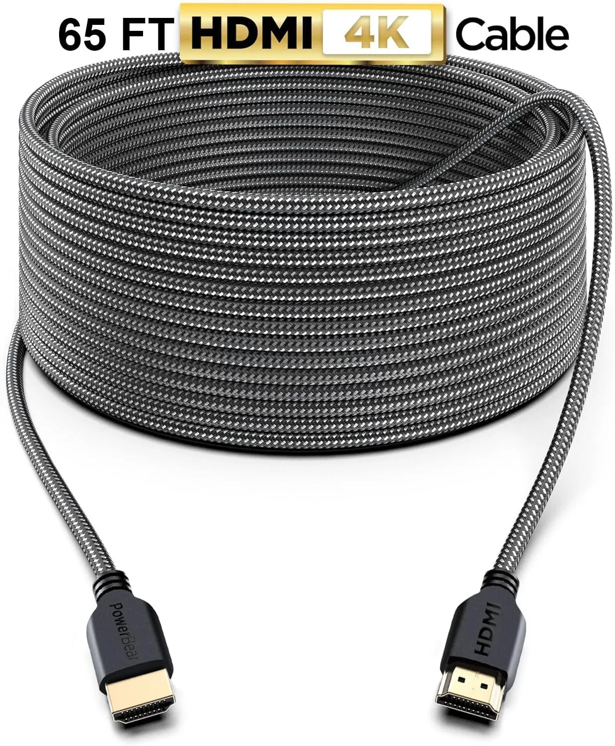 PowerBear Cavo HDMI 4K, 20 m, 18 Gbps, cavo HDMI ad alta velocità, nylon intrecciato e spina d'oro, 4 K a 60 Hz, Ultra HD, 1080P, ARC e CL3, certificato per laptop, monitor, PS5, PS4 e molto altro - immagine 2