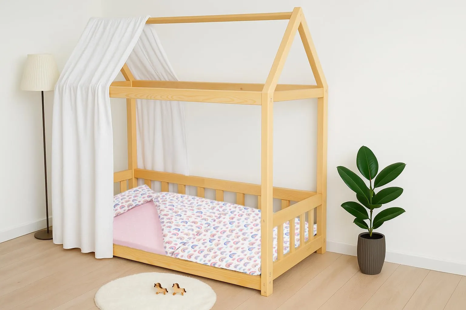 Lovely Hippo Lenzuola 80 x 160 cm con angoli + Copripiumino 120x170 cm + Federa per Cuscino per bambini (Arcobaleno, Letto 80x160cm - Set 3 pezzi) - immagine 4