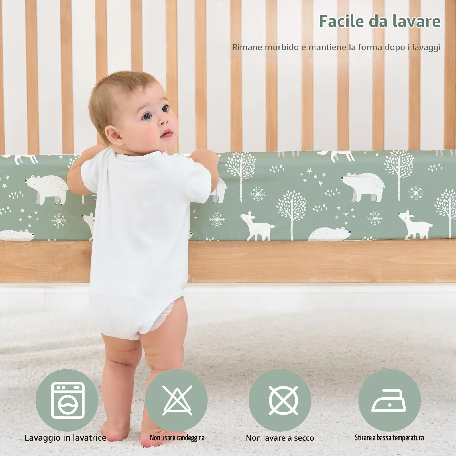 FIEMOL Lenzuola per Lettino Unisex Confezione da 3 - Microfibra Ultra Morbida Orso del Bosco Verde - Neutro per Maschi e Femmine - Per Materasso Lettino Standard 52"x28" - immagine 9