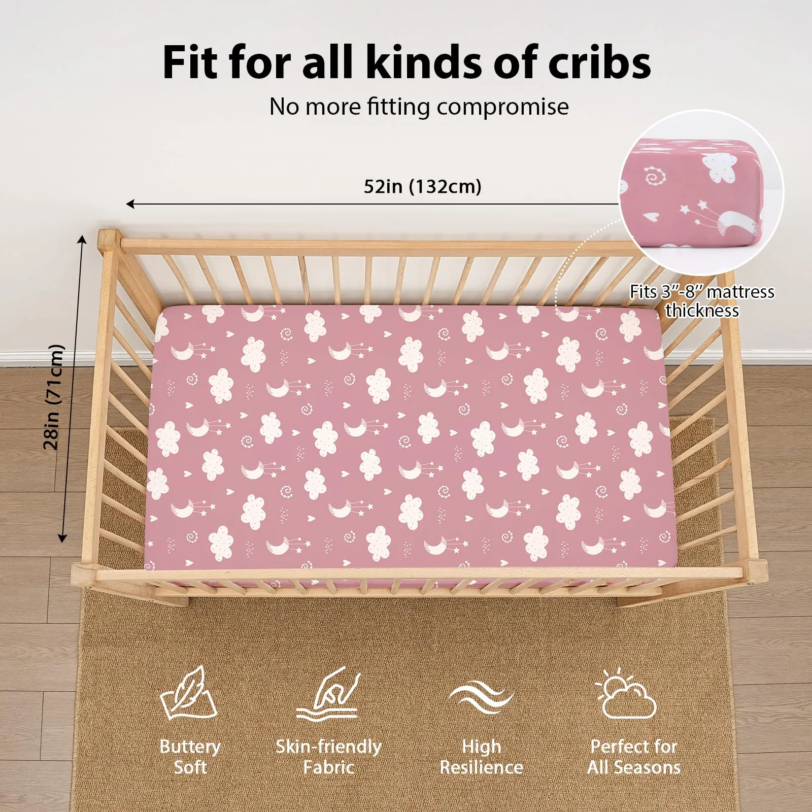 FIEMOL Lenzuola per Lettino Bambina Confezione da 3 - Microfibra Ultra Morbida con Motivi Stelle Rosa - Per Materasso Lettino Standard 52"x28" - immagine 3