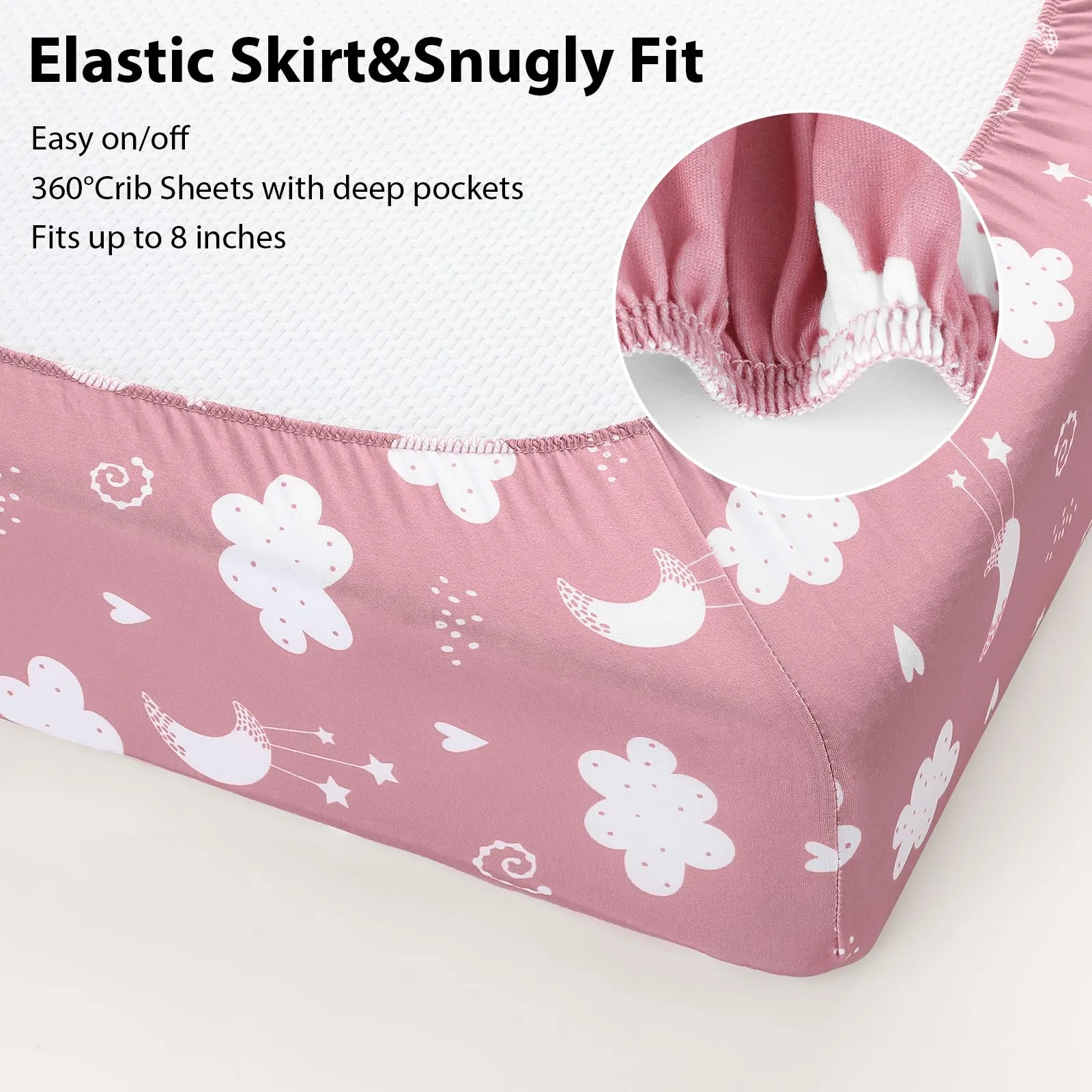 FIEMOL Lenzuola per Lettino Bambina Confezione da 3 - Microfibra Ultra Morbida con Motivi Stelle Rosa - Per Materasso Lettino Standard 52"x28" - immagine 5