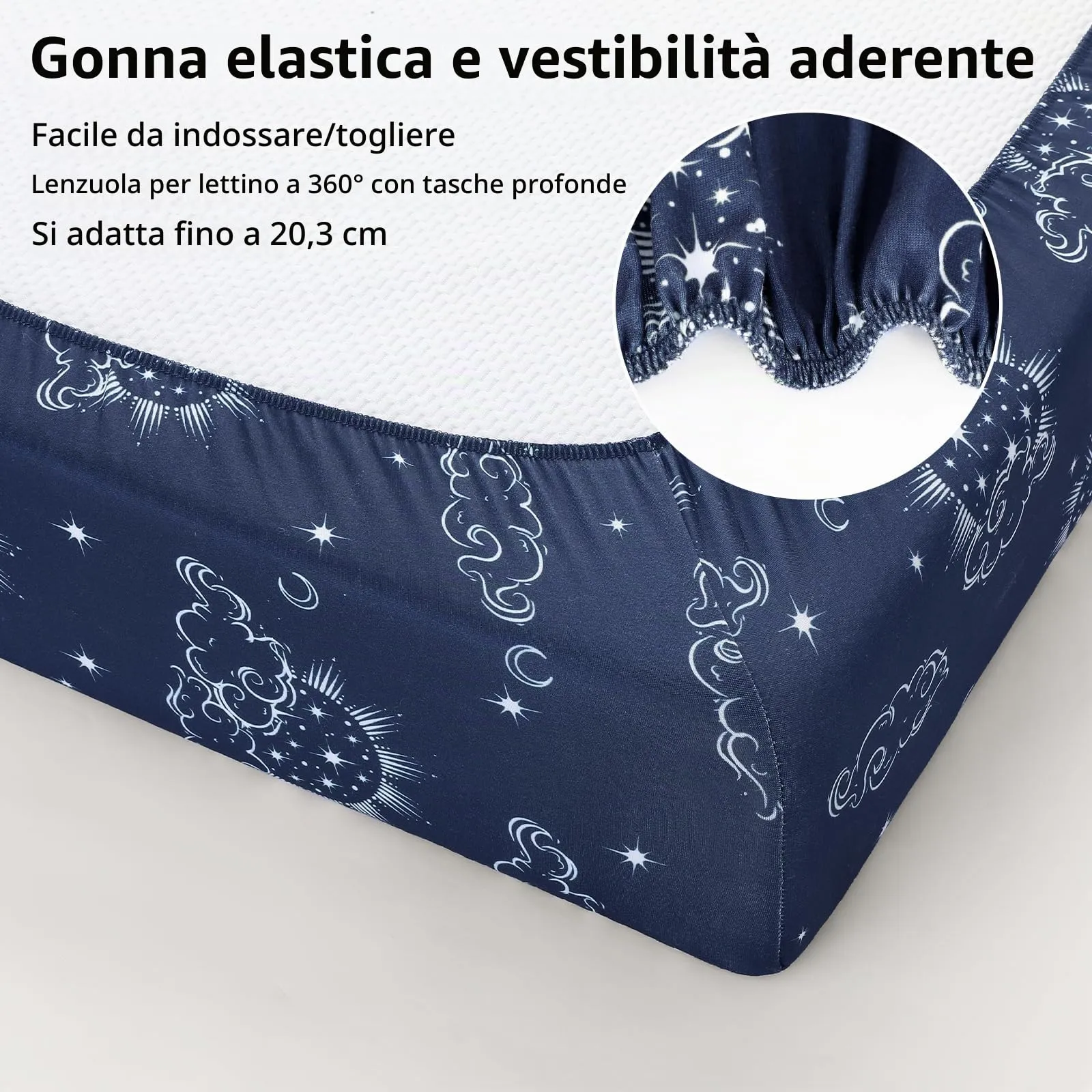 FIEMOL Lenzuola per Lettino Unisex Confezione da 3 - Microfibra Ultra Morbida Cielo Stellato Verde - Neutro per Maschi e Femmine - Per Materasso Lettino Standard 52"x28" - immagine 5