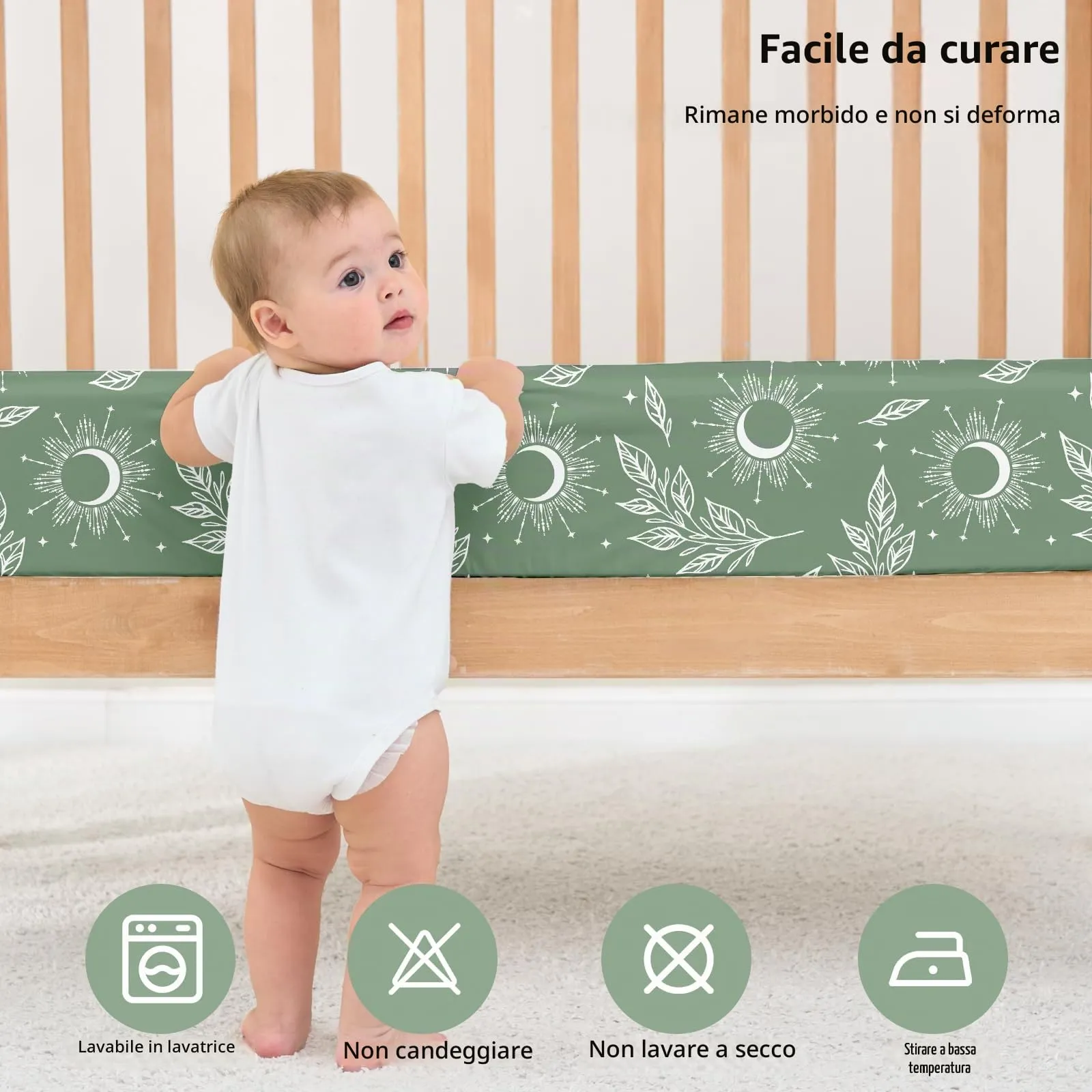FIEMOL Lenzuola per Lettino Unisex Confezione da 3 - Microfibra Ultra Morbida Cielo Stellato Verde - Neutro per Maschi e Femmine - Per Materasso Lettino Standard 52"x28" - immagine 7