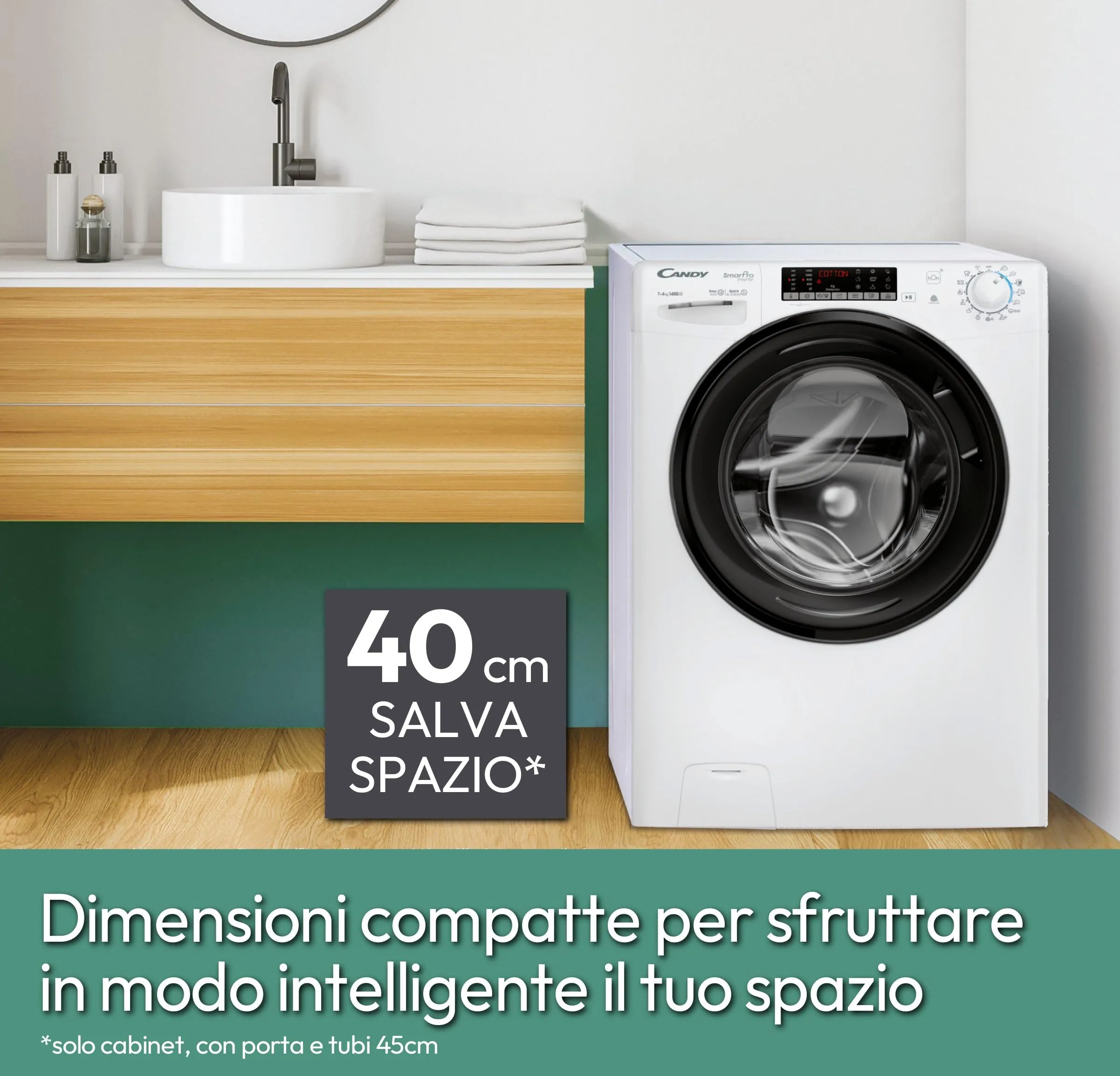 Candy Smart Pro Inverter Lavasciuga Slim 7+4 Kg, Libera Installazione, 1400 Giri, Classe A, Programmi Rapidi, App hOn, Programma, AxLxP 89x60x45- CSOW 4746TWMB5-S [Classe di efficienza energetica E] - immagine 2