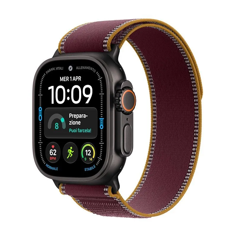 Apple Watch Ultra 4 GPS+Cellular 49MM M/L Cassa Titanio Nero e Trail Loop Band Borgogna - immagine 1