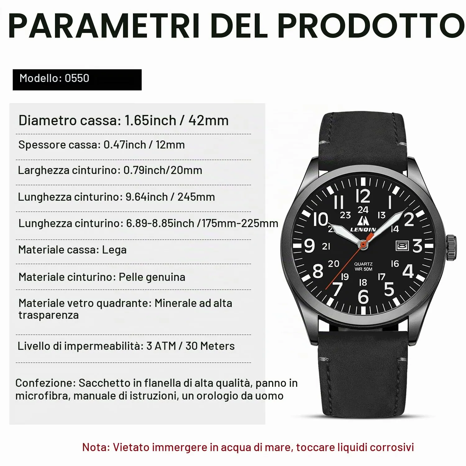 LN LENQIN Orologio Uomo Militare Analogico Quarzo Nylon Datario 3ATM - immagine 7