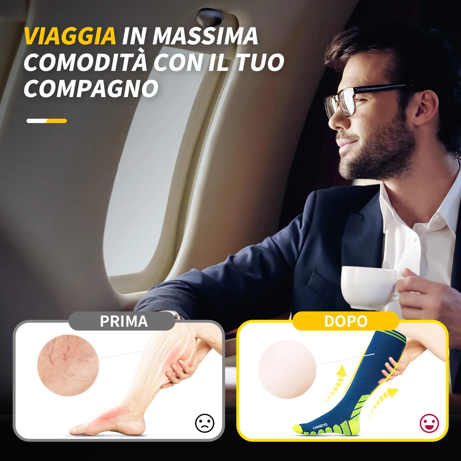 CAMBIVO Calze Compressione Graduata Donna Uomo 3 Paia, Calze a Compressione Graduata 20-30mmHg, Calze Antitrombo Elastiche a Compressione, Gambaletti Calzini per Sportive, Vene Varicose, Aereo, Corsa - immagine 6