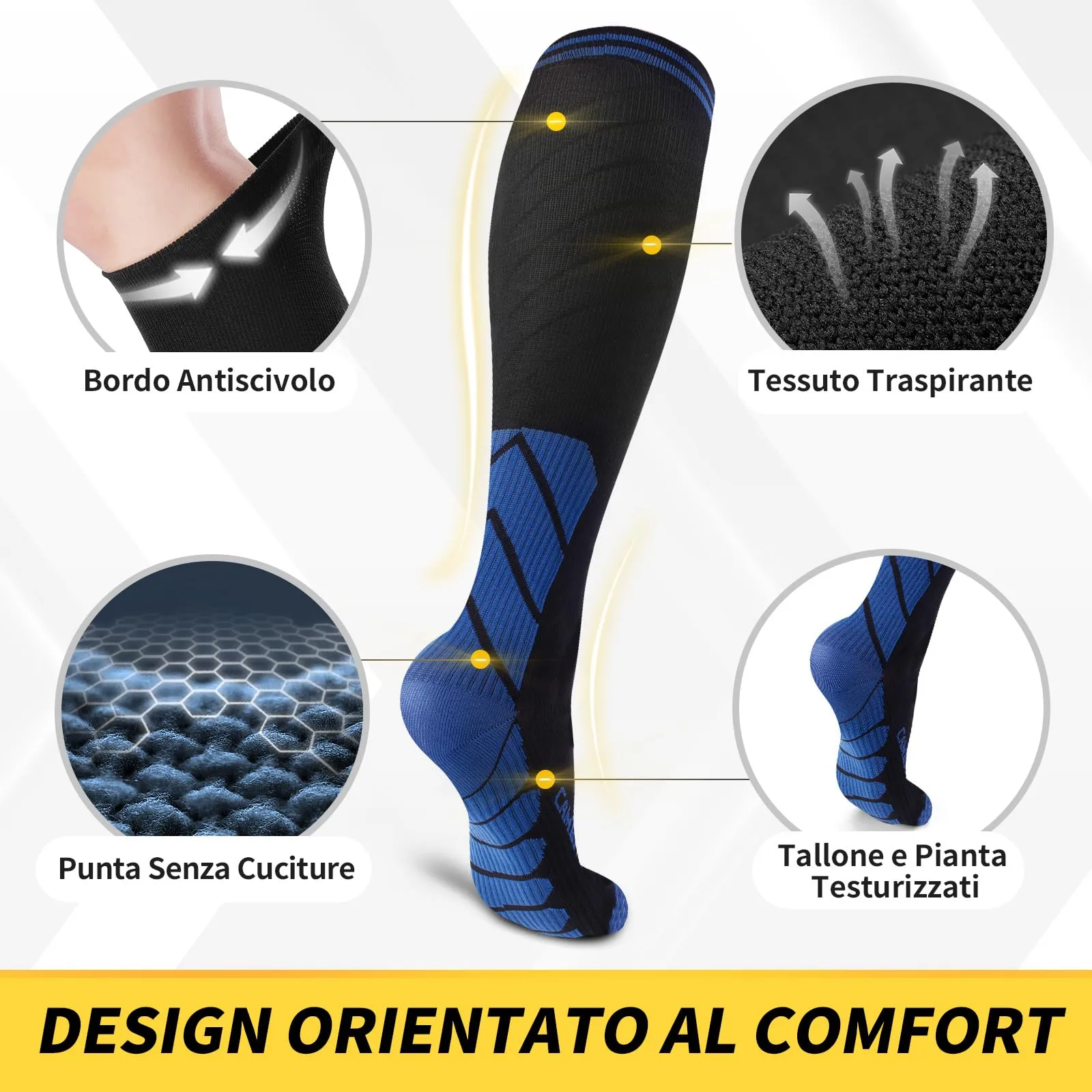 CAMBIVO Calze Compressione Graduata Donna Uomo 3 Paia, Calze a Compressione Graduata 20-30mmHg, Calze Antitrombo Elastiche a Compressione, Gambaletti Calzini per Sportive, Vene Varicose, Aereo, Corsa - immagine 2