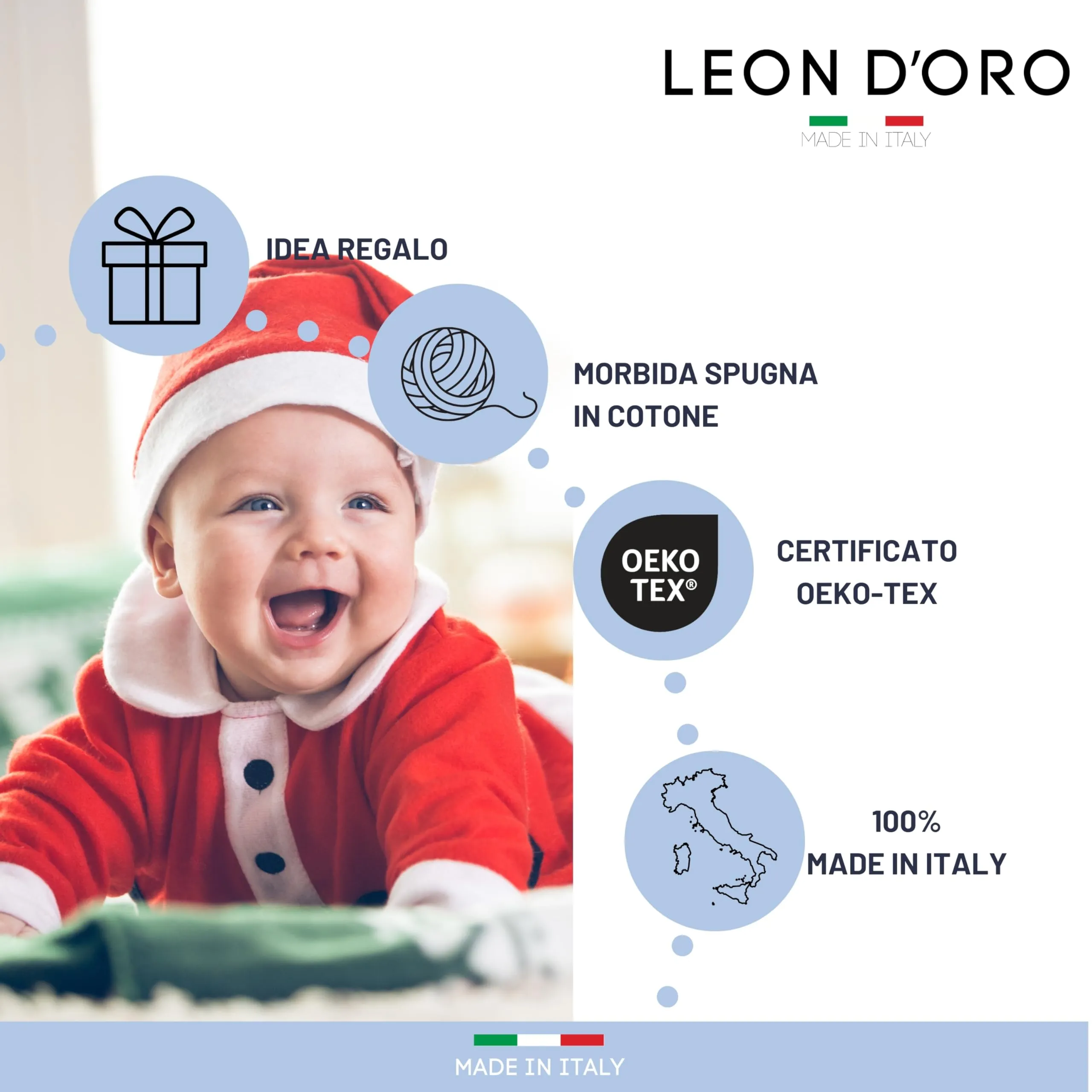 LEON D'ORO Calze Natale Neonato il primo Natale Calzini Regalo Scarpine 0-6 mesi Made in Italy (IT, Età, 0 mesi, 6 mesi, ASS 2) - immagine 2
