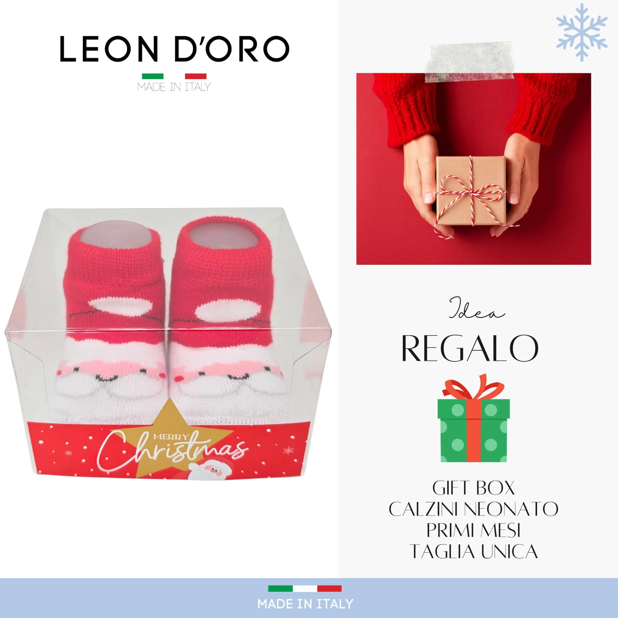 LEON D'ORO Calze Natale Neonato il primo Natale Calzini Regalo Scarpine 0-6 mesi Made in Italy (IT, Età, 0 mesi, 6 mesi, ASS 2) - immagine 3