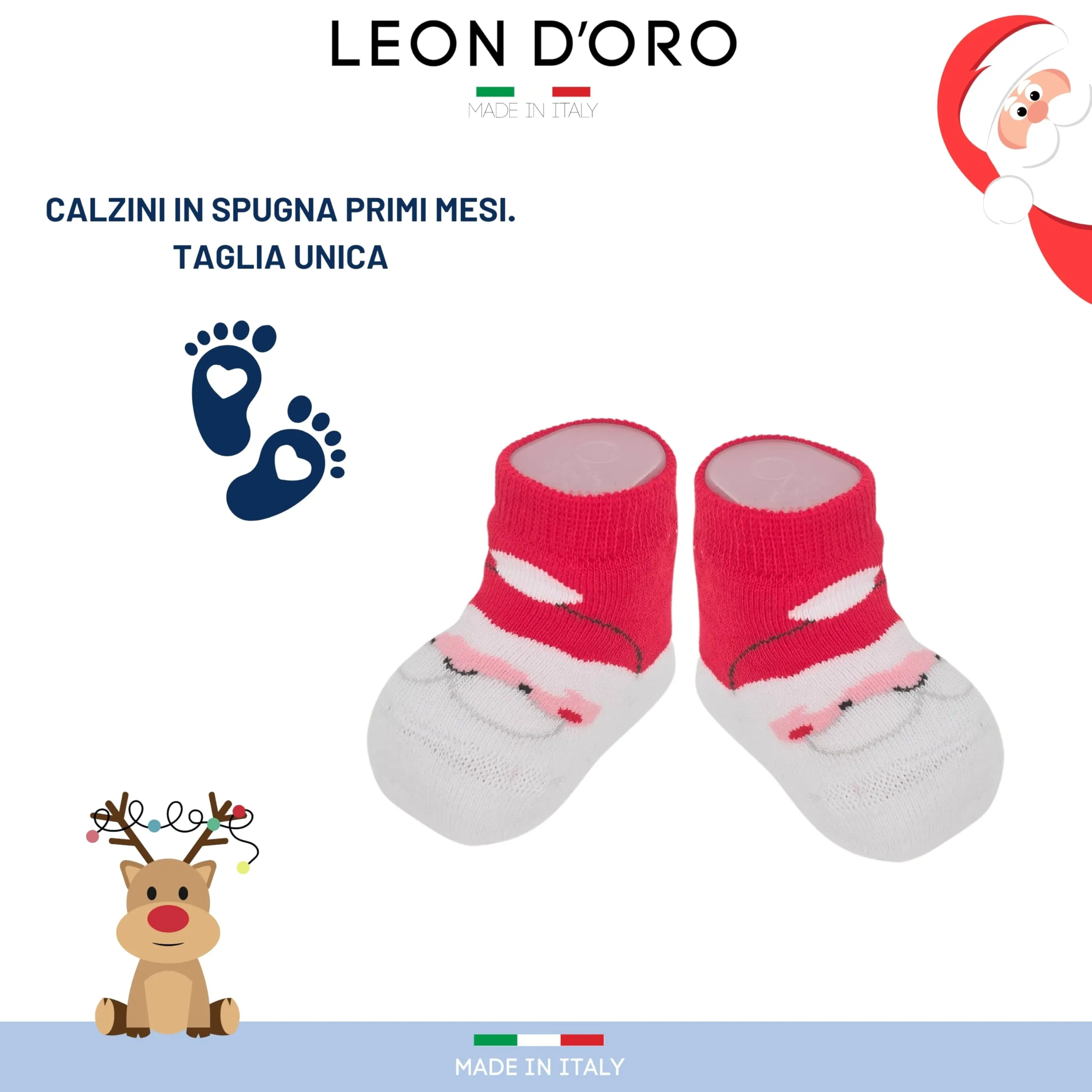 LEON D'ORO Calze Natale Neonato il primo Natale Calzini Regalo Scarpine 0-6 mesi Made in Italy (IT, Età, 0 mesi, 6 mesi, ASS 2) - immagine 4