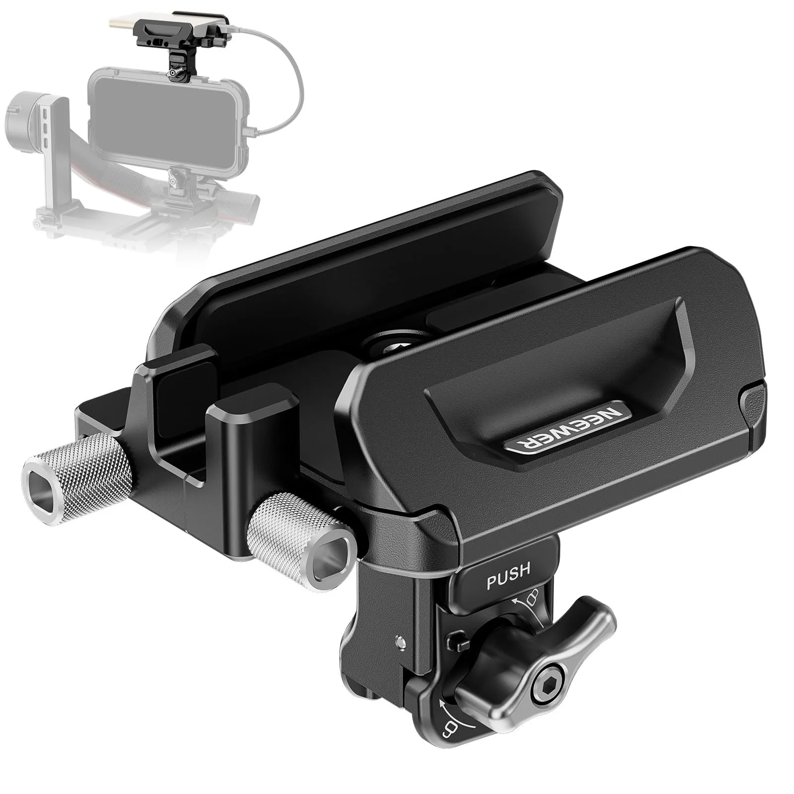 NEEWER Supporto SSD da 40-65mm Staffa SSD a Sgancio Rapido con Morsetto per Cavo Compatibile con SmallRig Gabbia per Telefono per iPhone 16 Pro Max 15 Pro Max Samsung S24 Ultra T9 T7 T5 SanDisk, PA065 - immagine 1