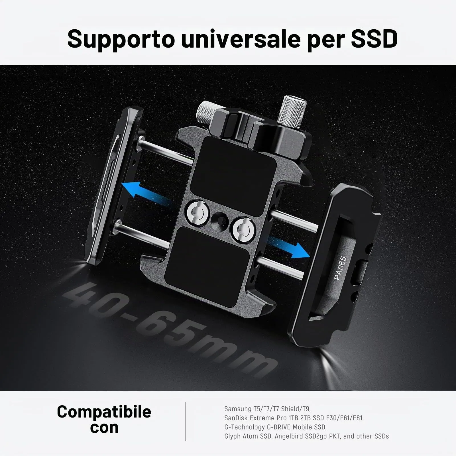 NEEWER Supporto SSD da 40-65mm Staffa SSD a Sgancio Rapido con Morsetto per Cavo Compatibile con SmallRig Gabbia per Telefono per iPhone 16 Pro Max 15 Pro Max Samsung S24 Ultra T9 T7 T5 SanDisk, PA065 - immagine 4
